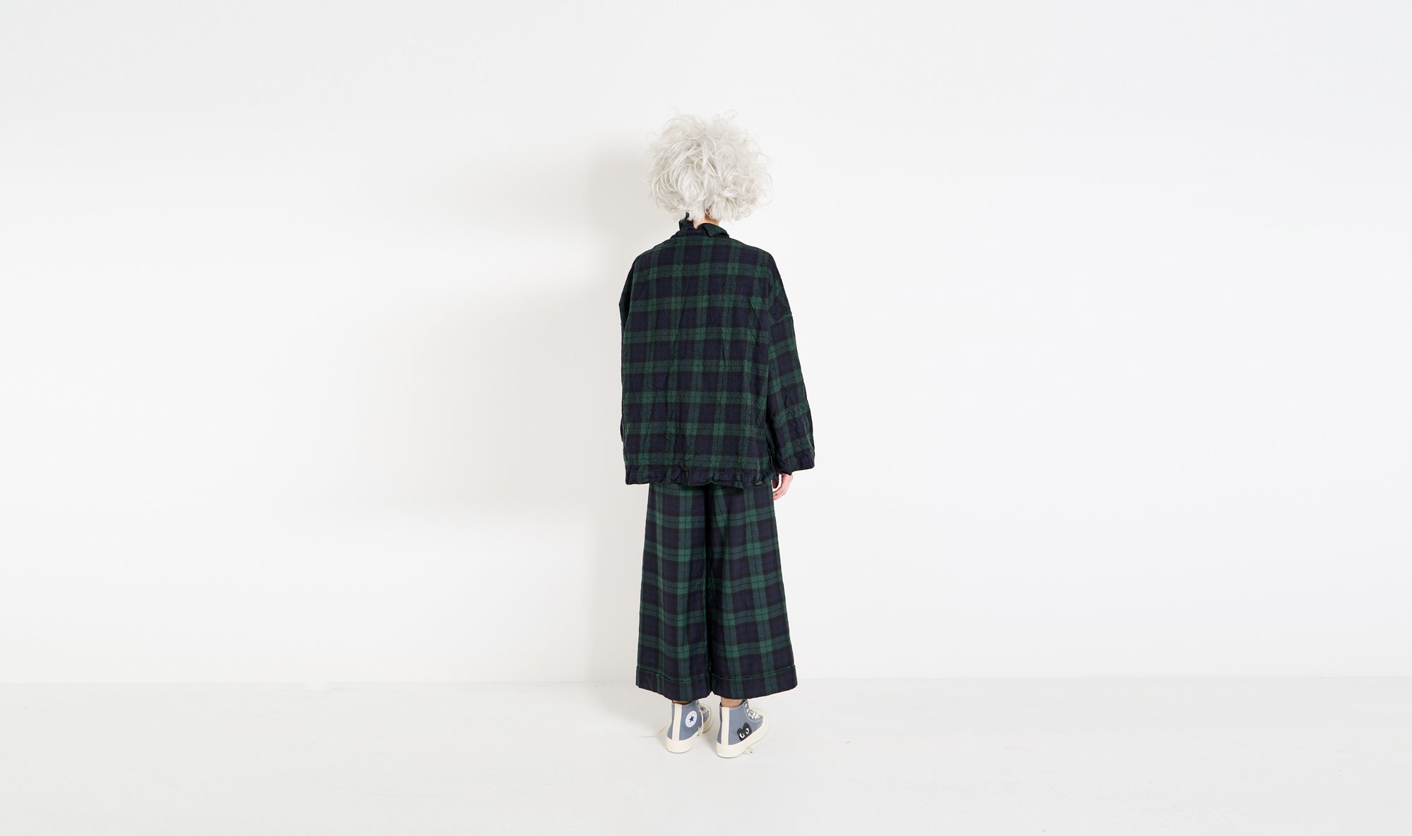 blue black green tartan wool jacket