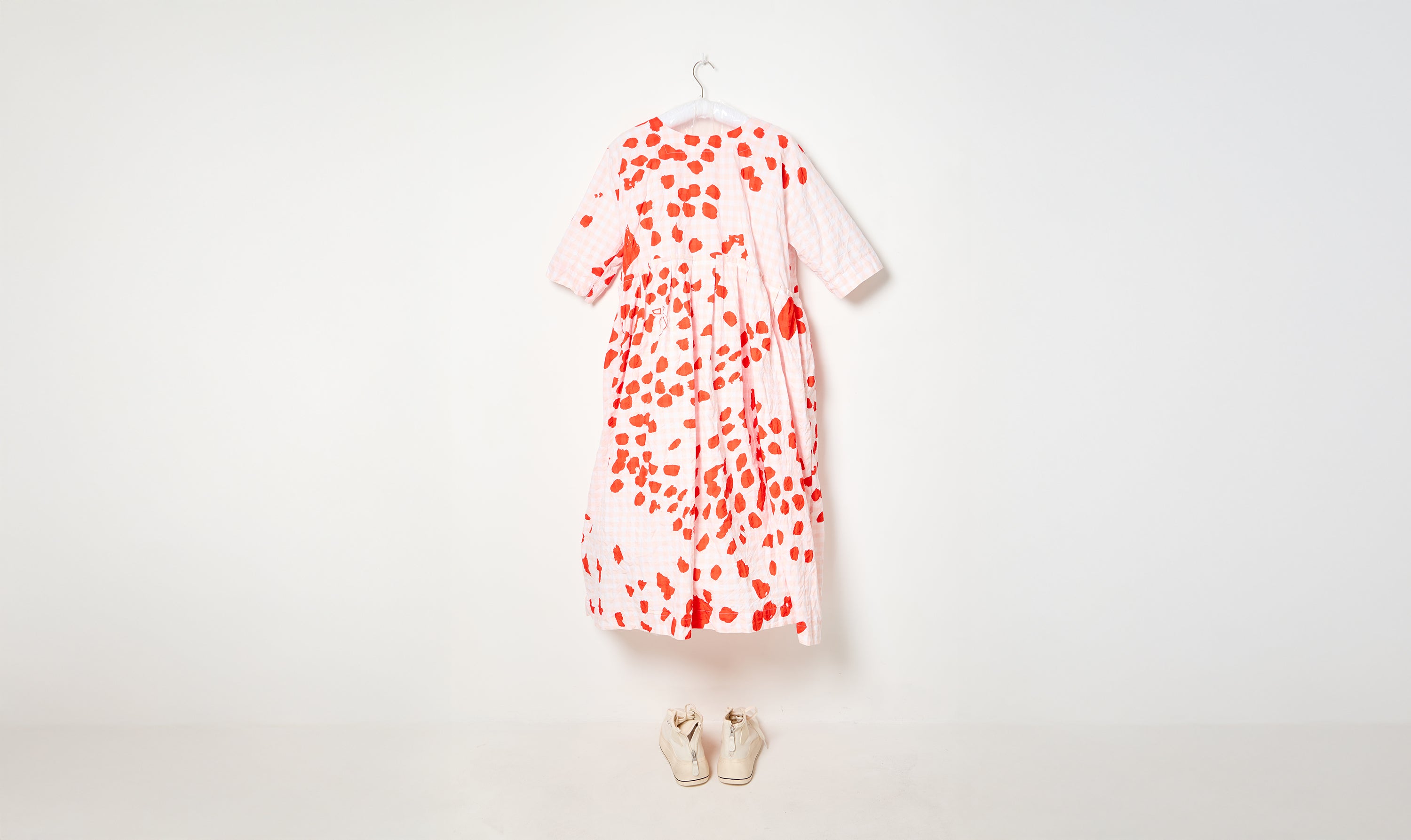 washed cotton operaio dress with coral print
