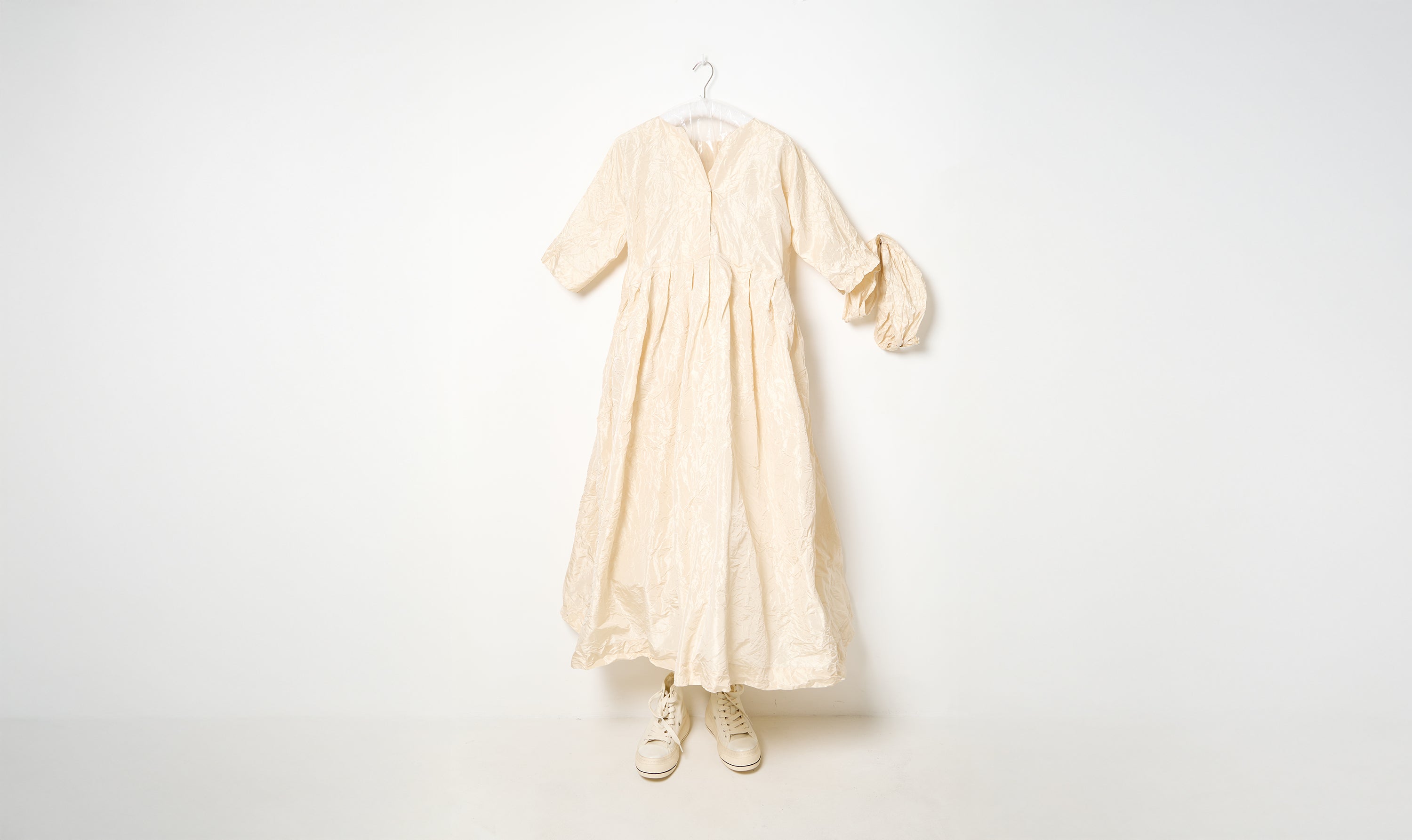 washed champagne beige silk operaio dress