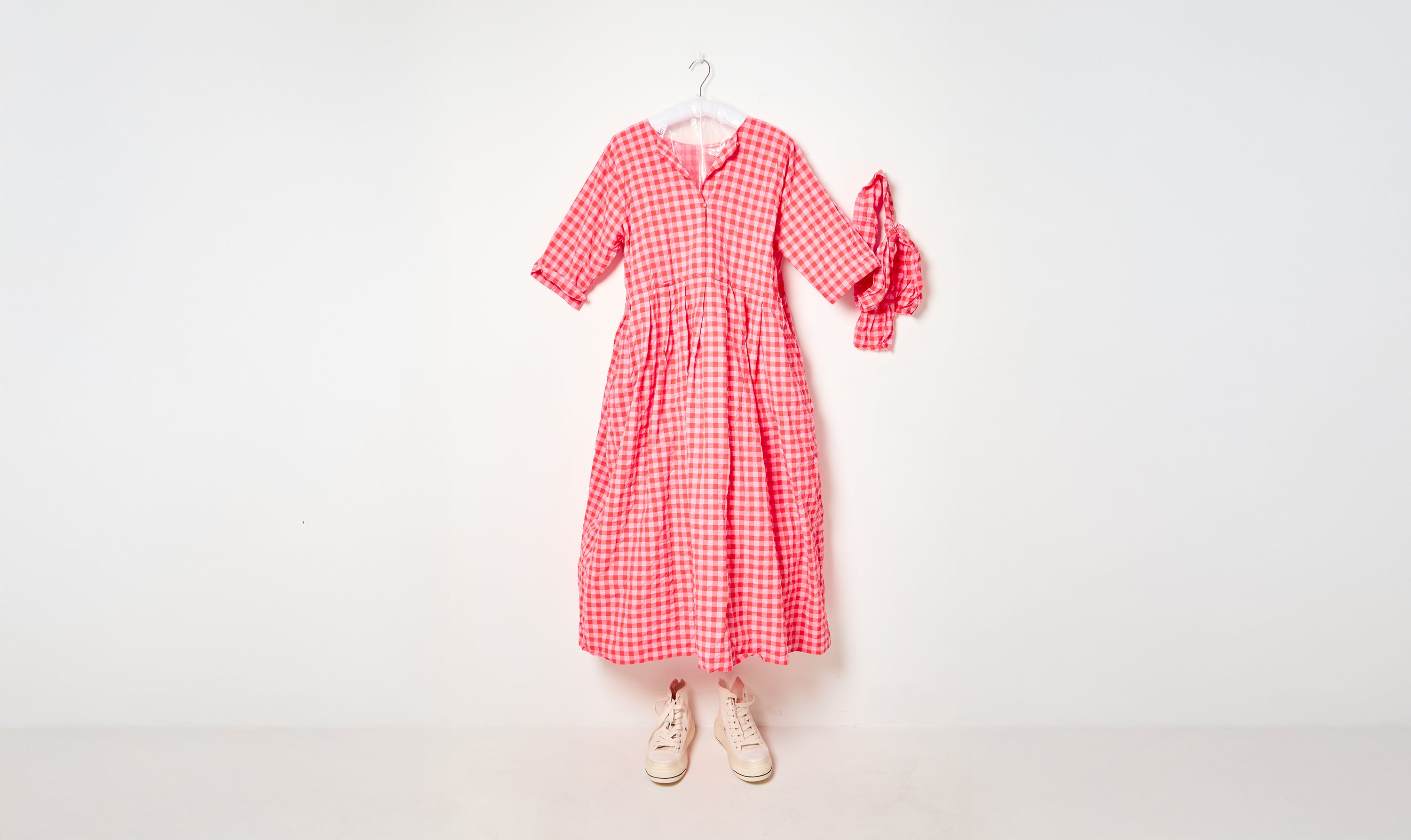 washed checked red/pink operaio dress