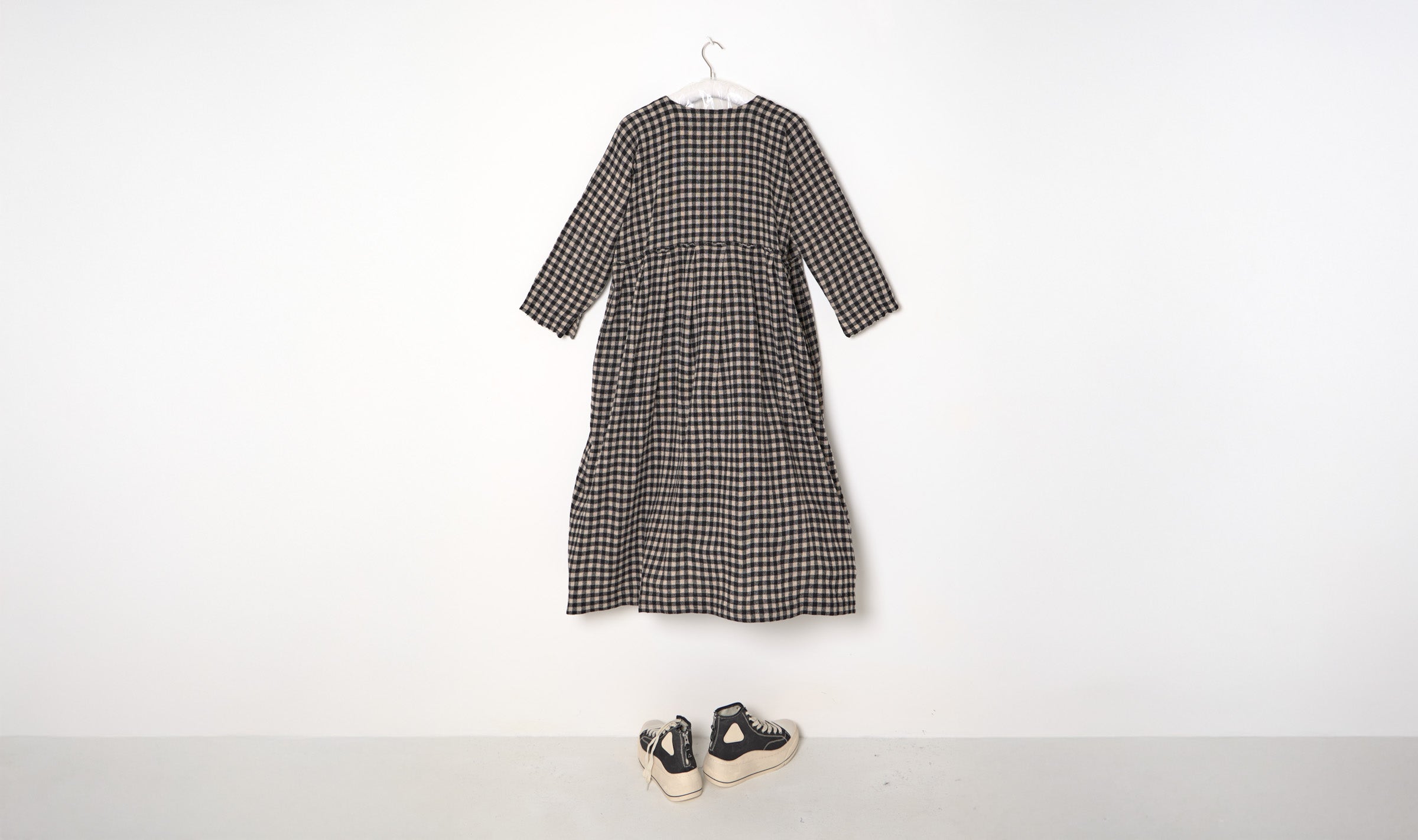Black and White Check Long Wool Dress