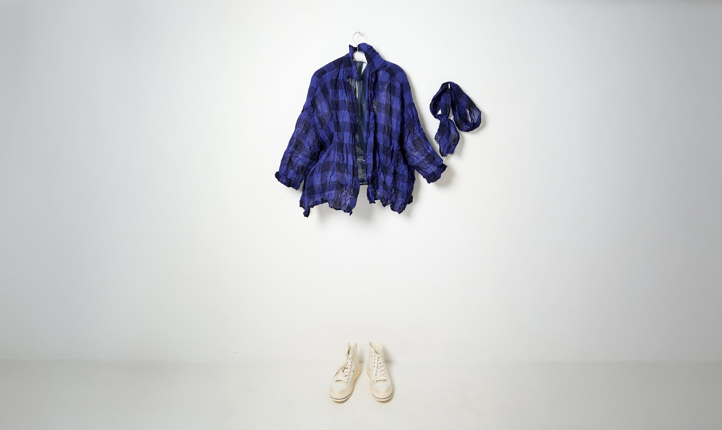 washed dark blue check linen shirt