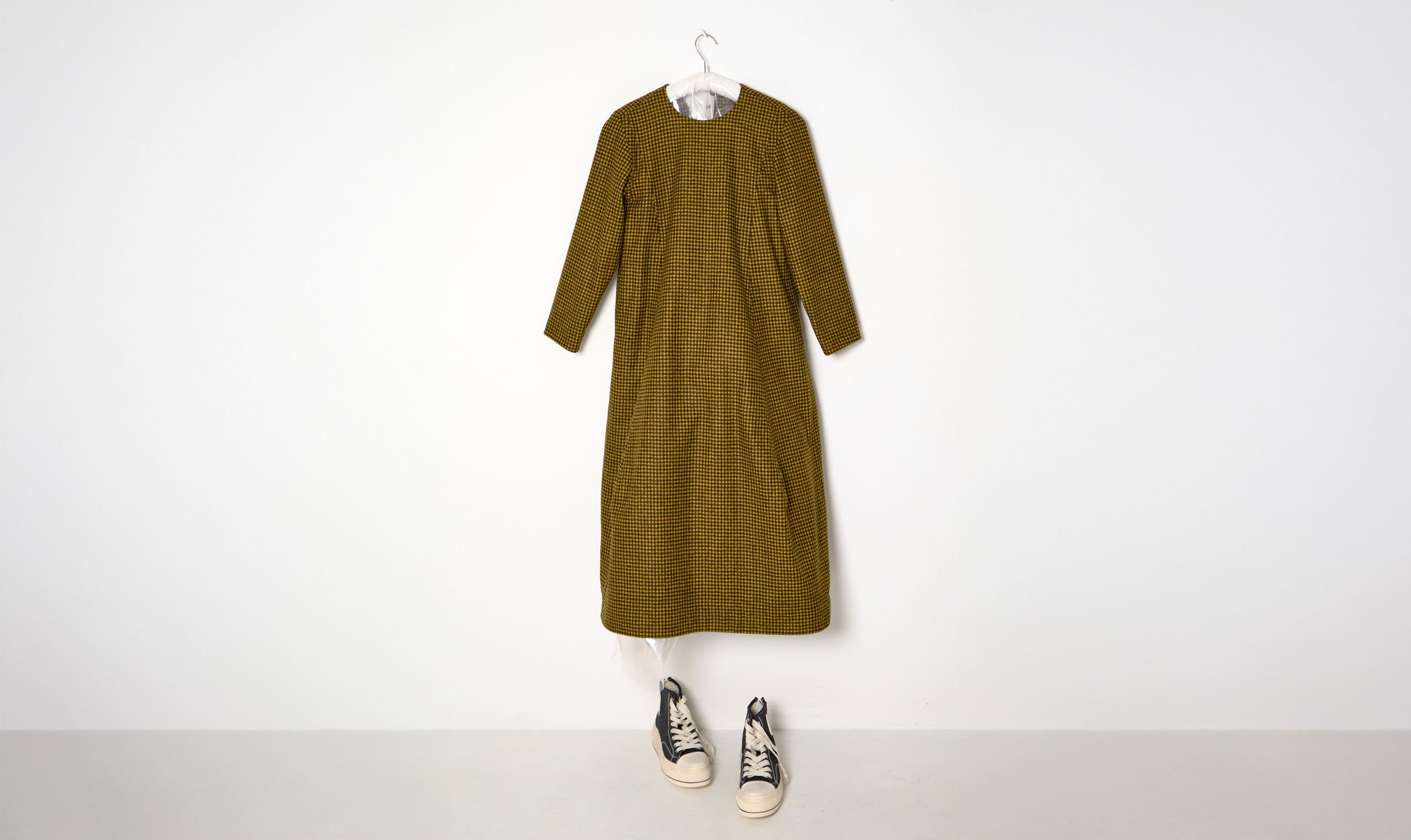 Long Yellow/Black Check Panel Dress