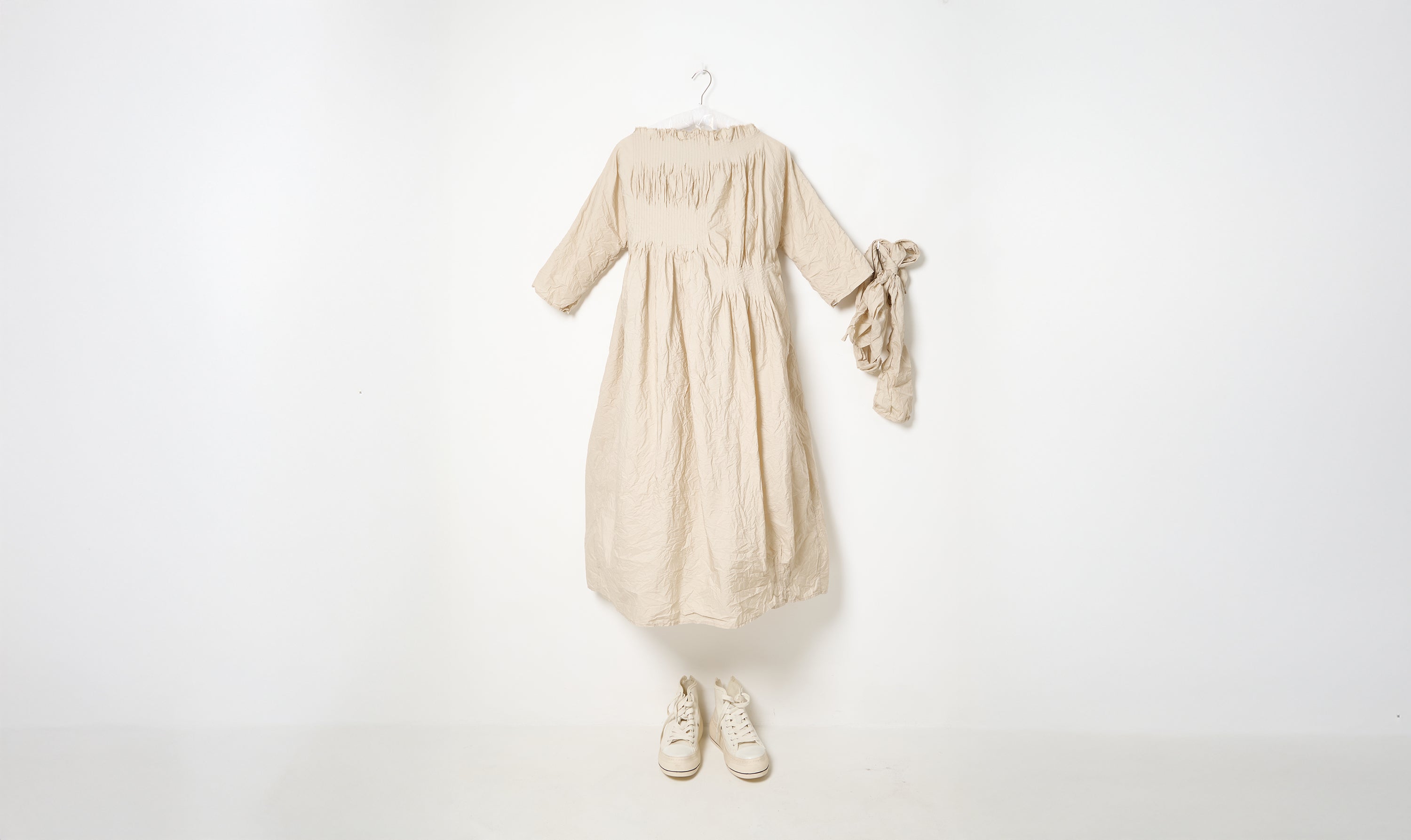 light ecru washed pleated dress