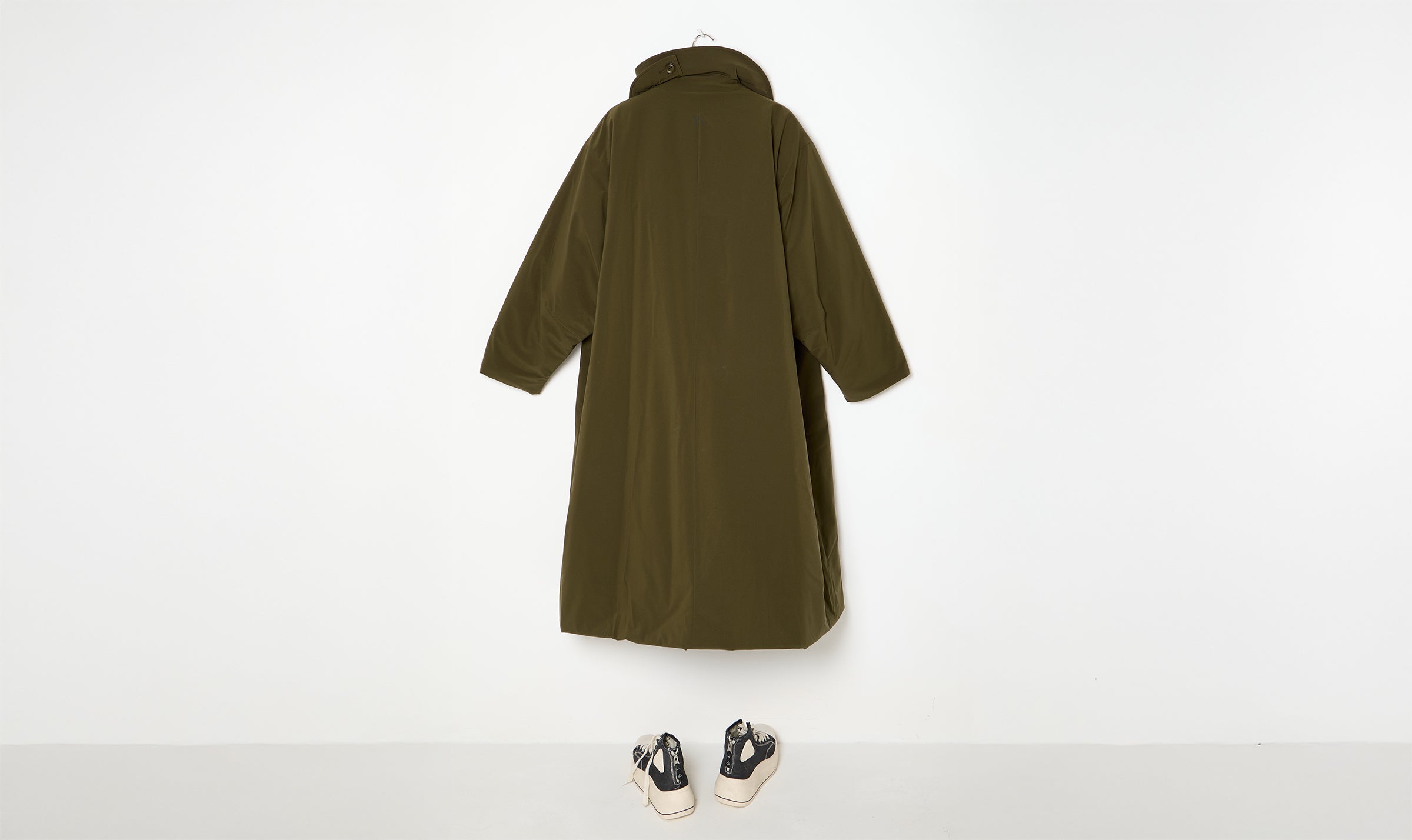 soft long padded khaki trench coat