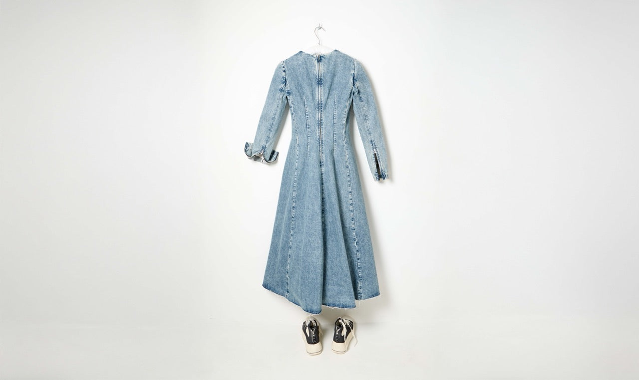 cotton ice blue denim midi dress