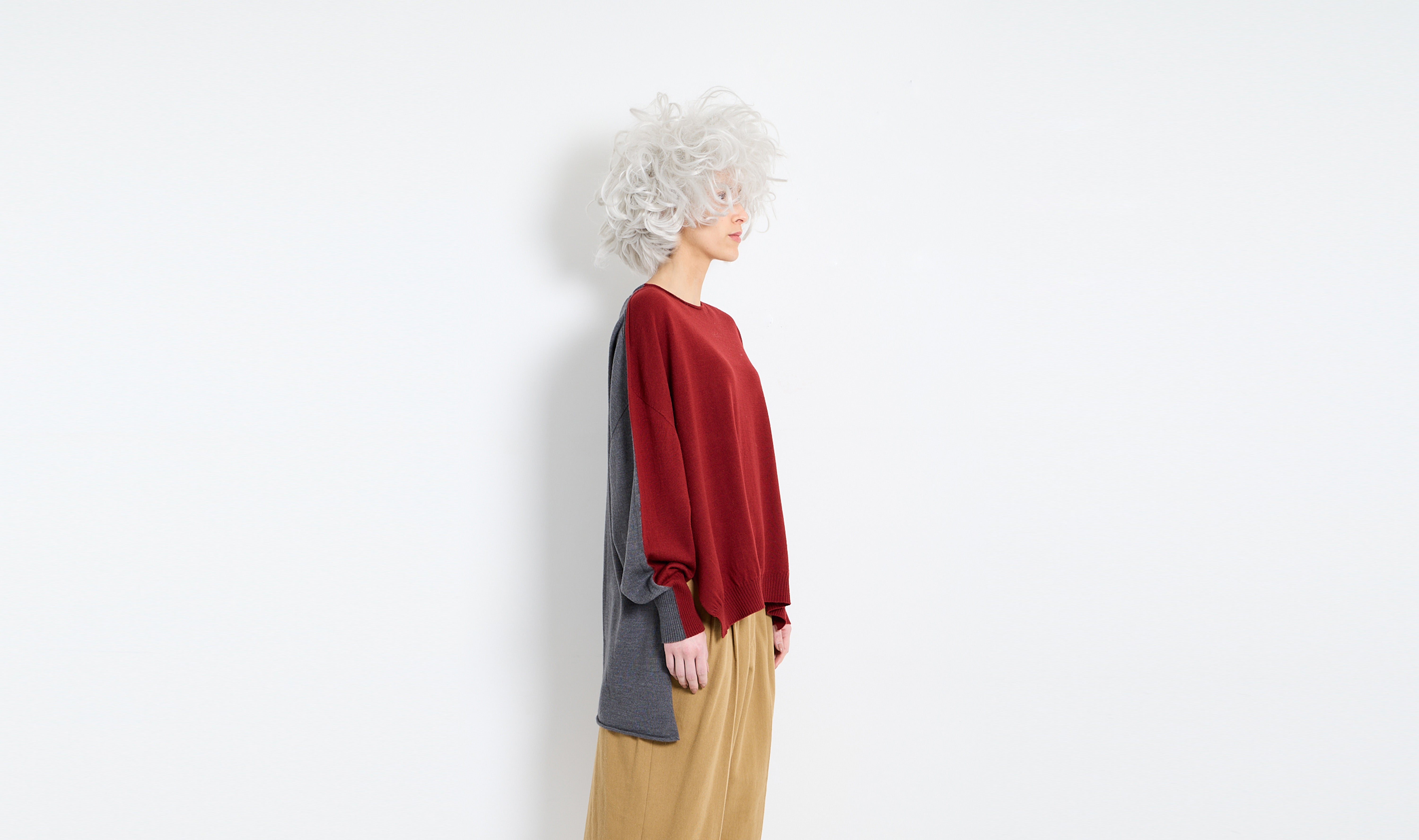 maglia grigio rossa lana nylon