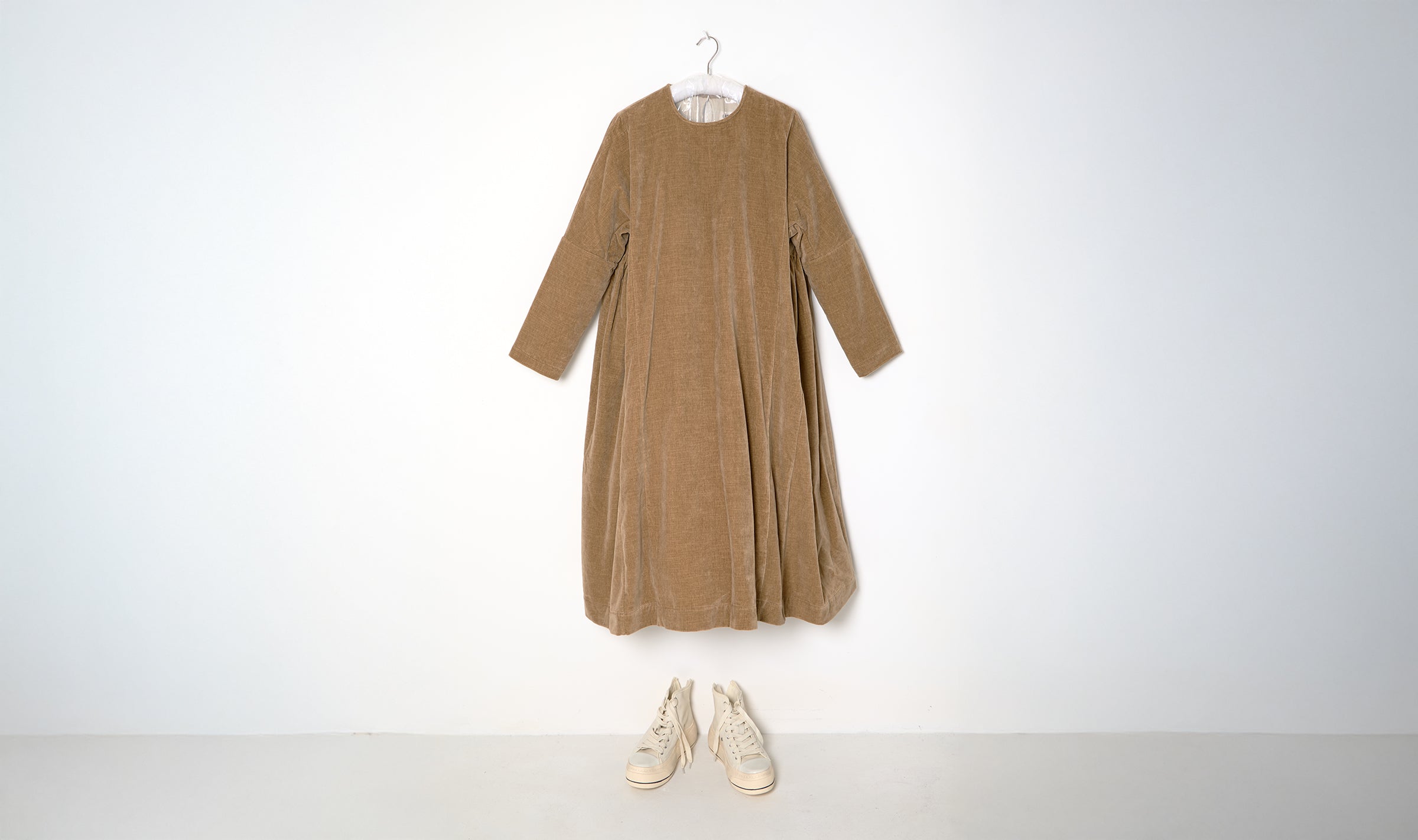 beige cotton velvet dress