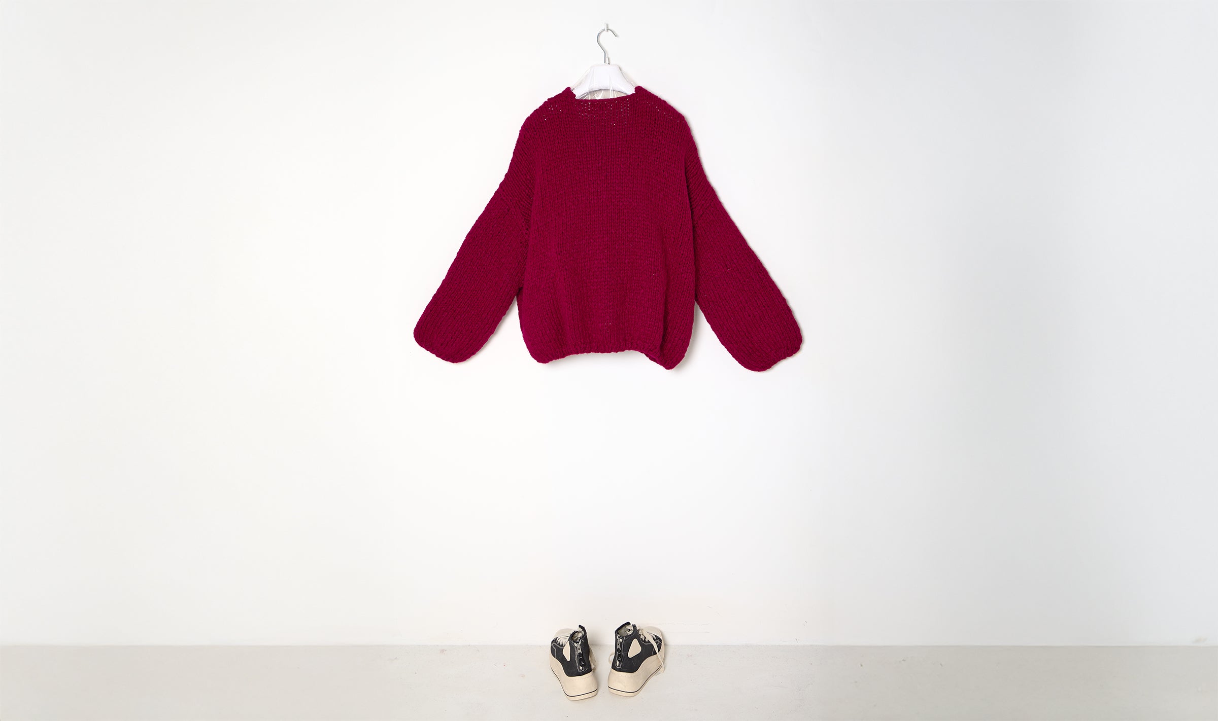 red wool cardigan and scarf combination