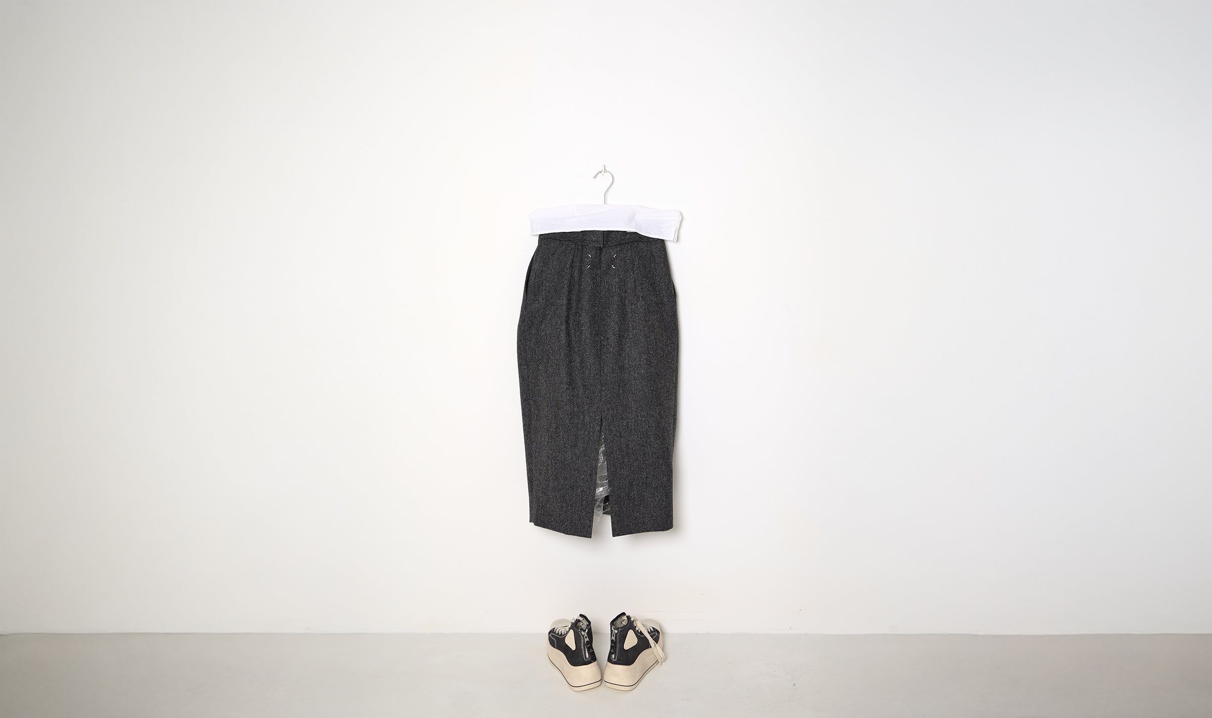 grey wool draped skirt