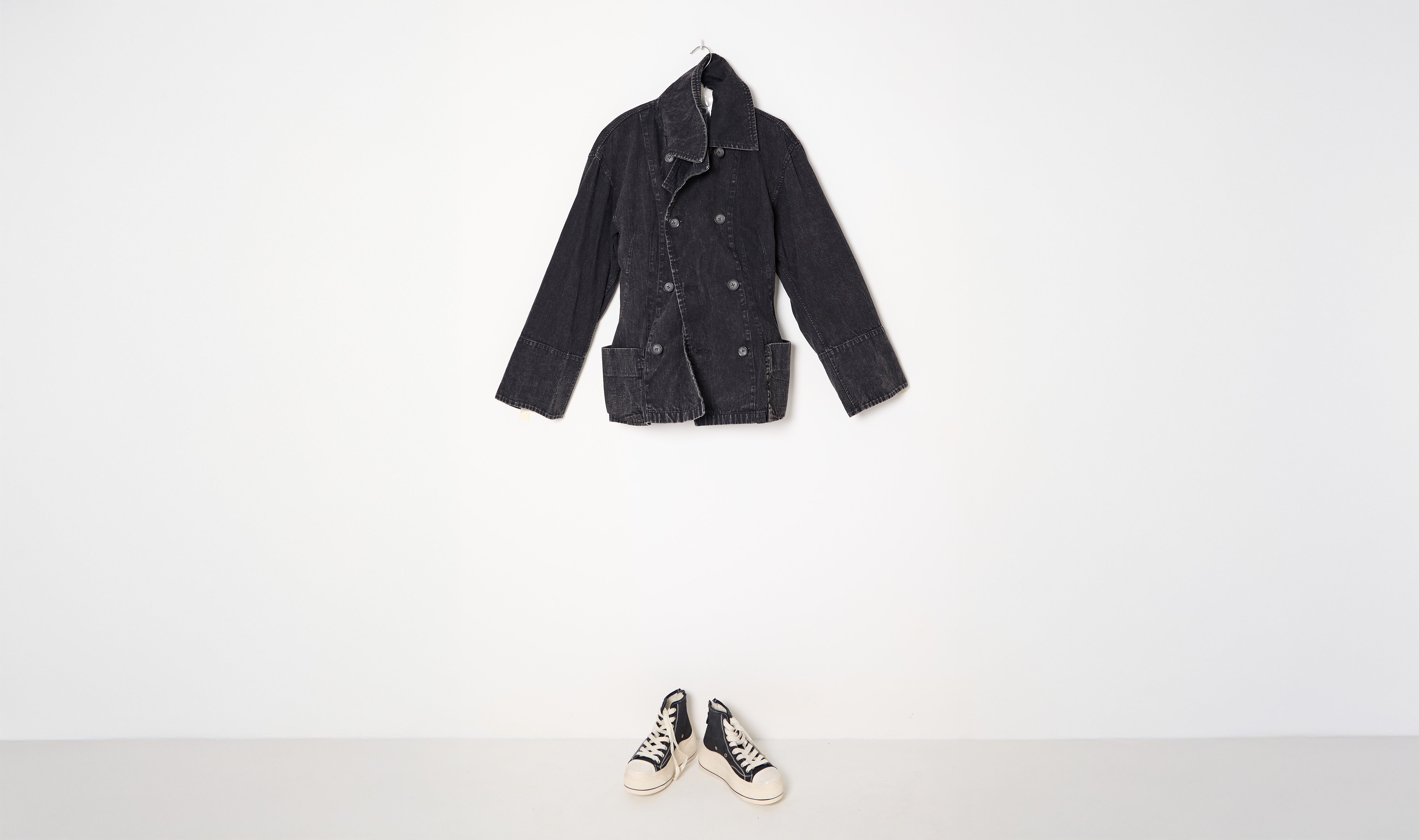 Dark Cotton Denim Pea Coat
