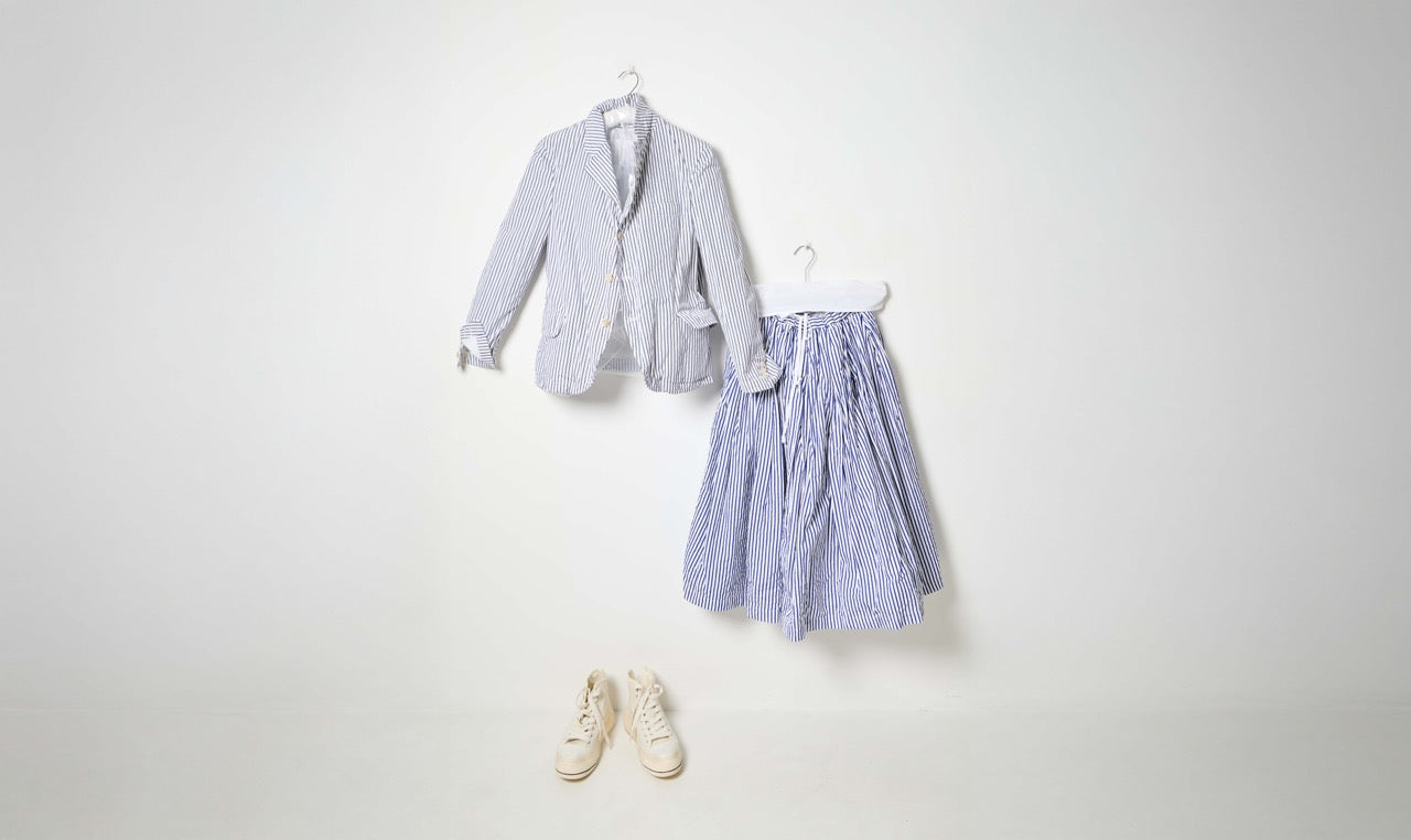 striped white blue look