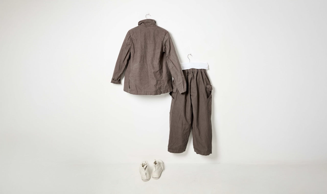 brown waxed cotton trousers and jacket look