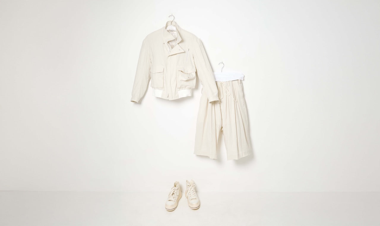 white ivory cotton trousers and jacket look