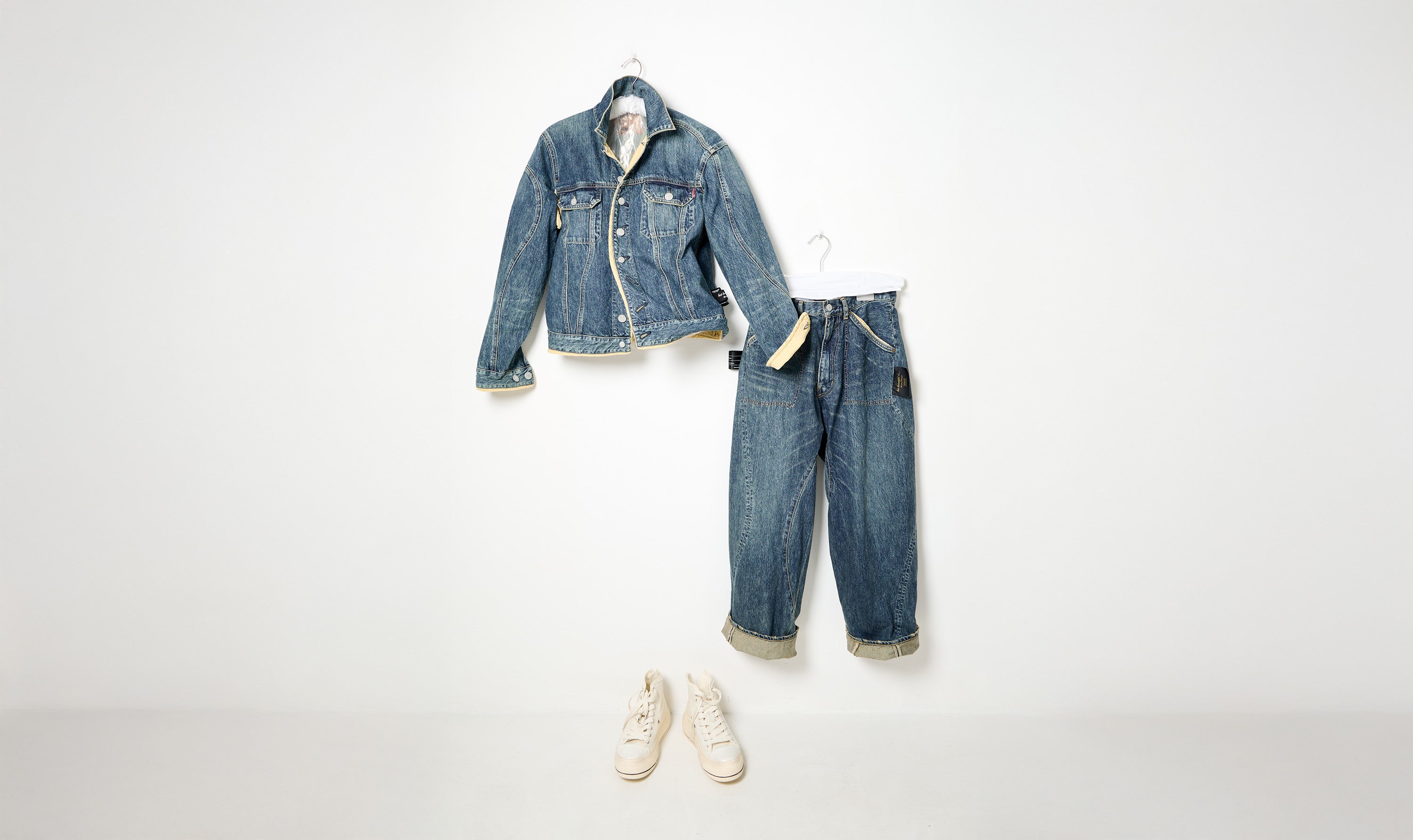 indigo blue cotton denim undercover jacket and trousers outfit