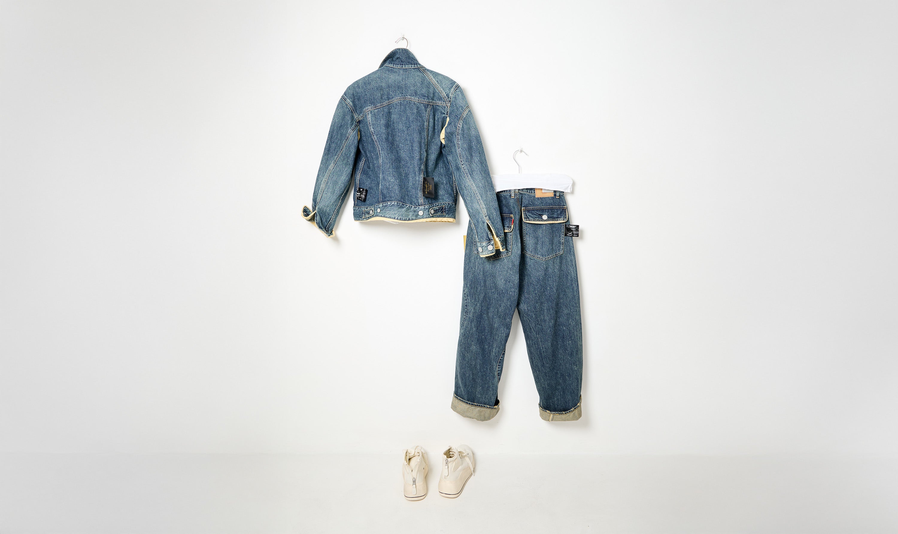 indigo blue cotton denim undercover jacket and trousers outfit