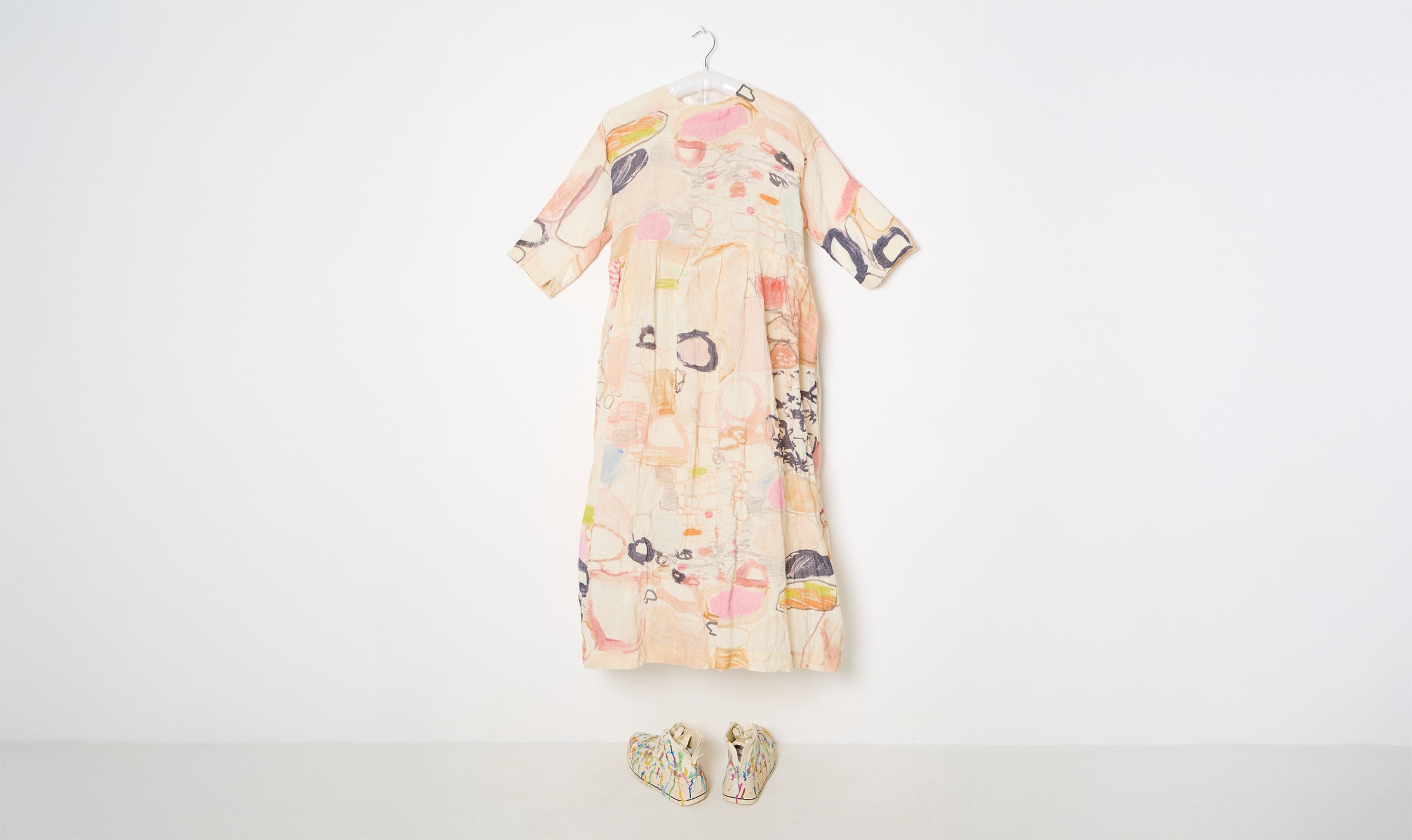 abstract print rose wool gauze dress