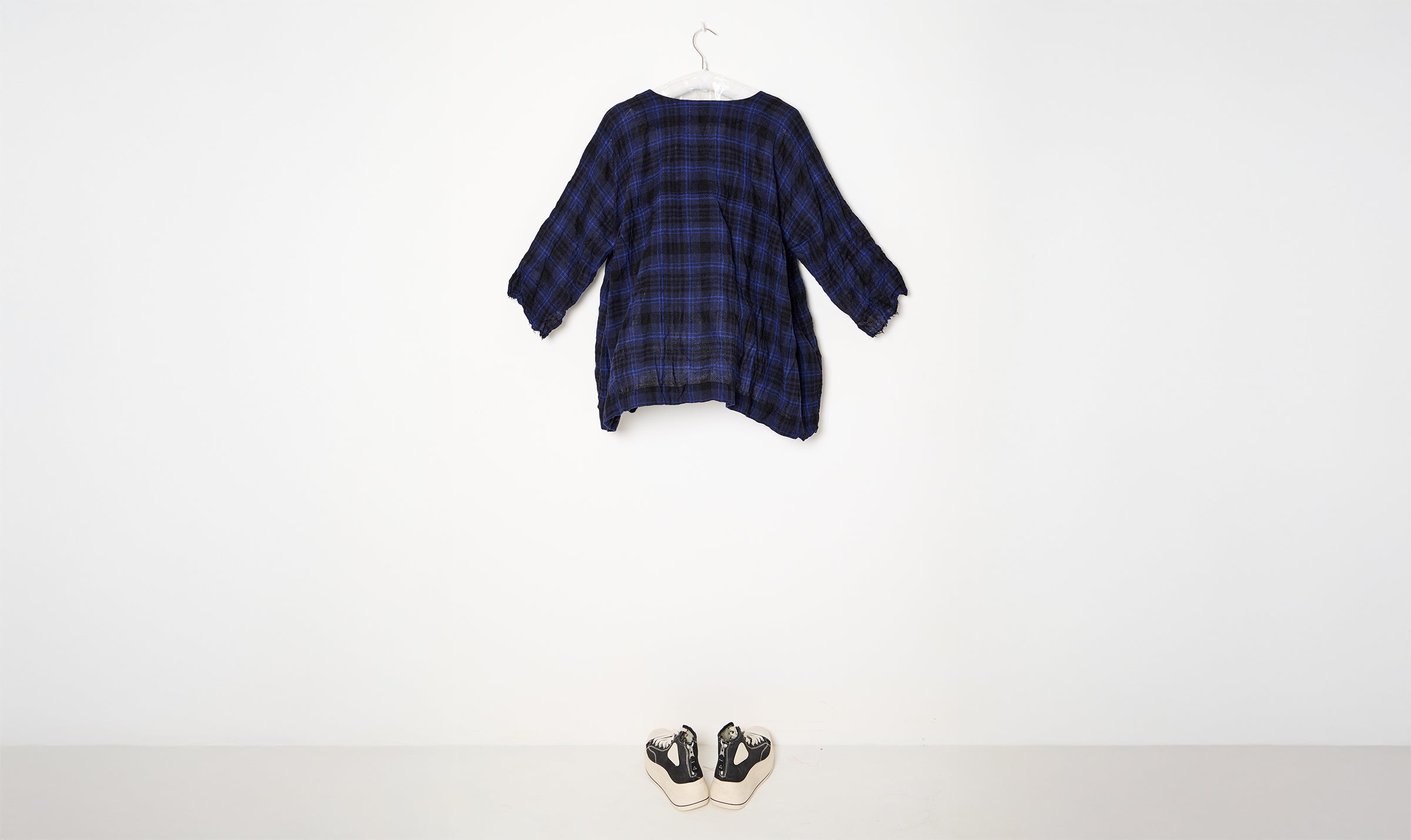 blue black tartan wool blouse