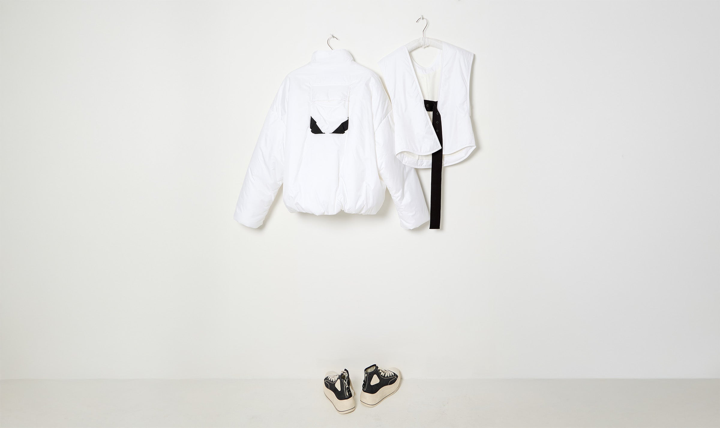 white soft padded nylon jacket and vest look