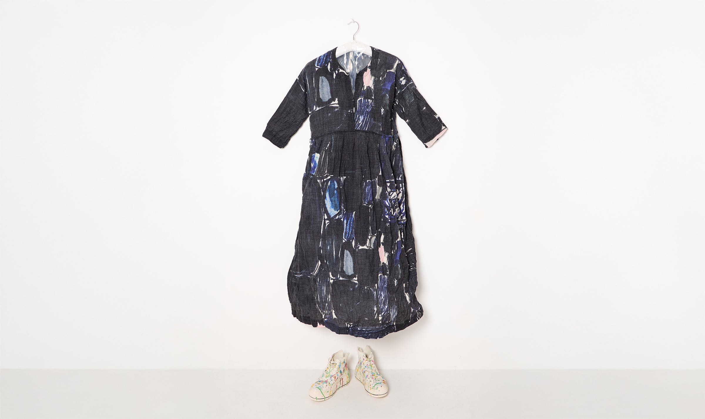 abstract print wool gauze dress