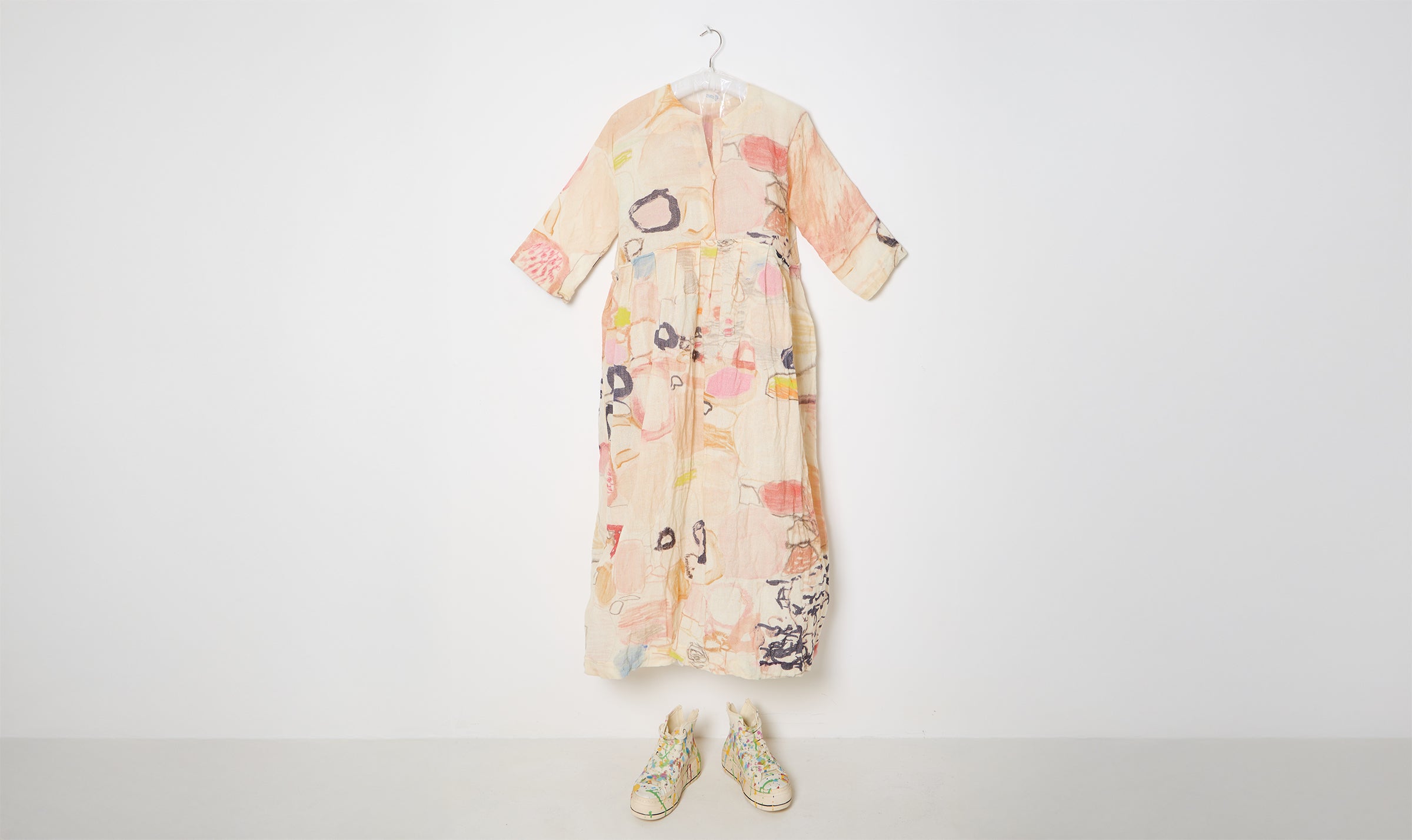 abstract print rose wool gauze dress
