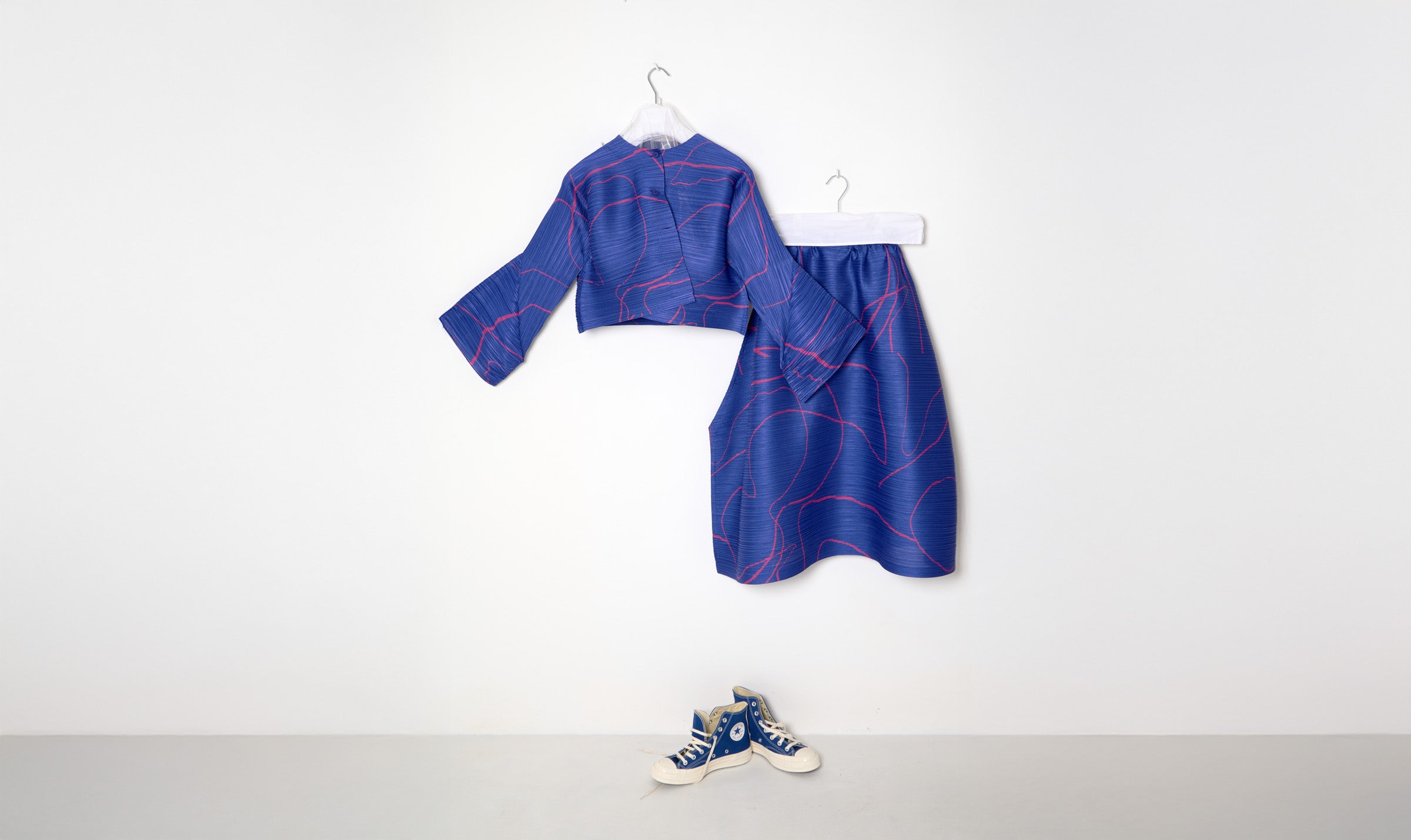 Blue Abstract Coral Print Pleated Look