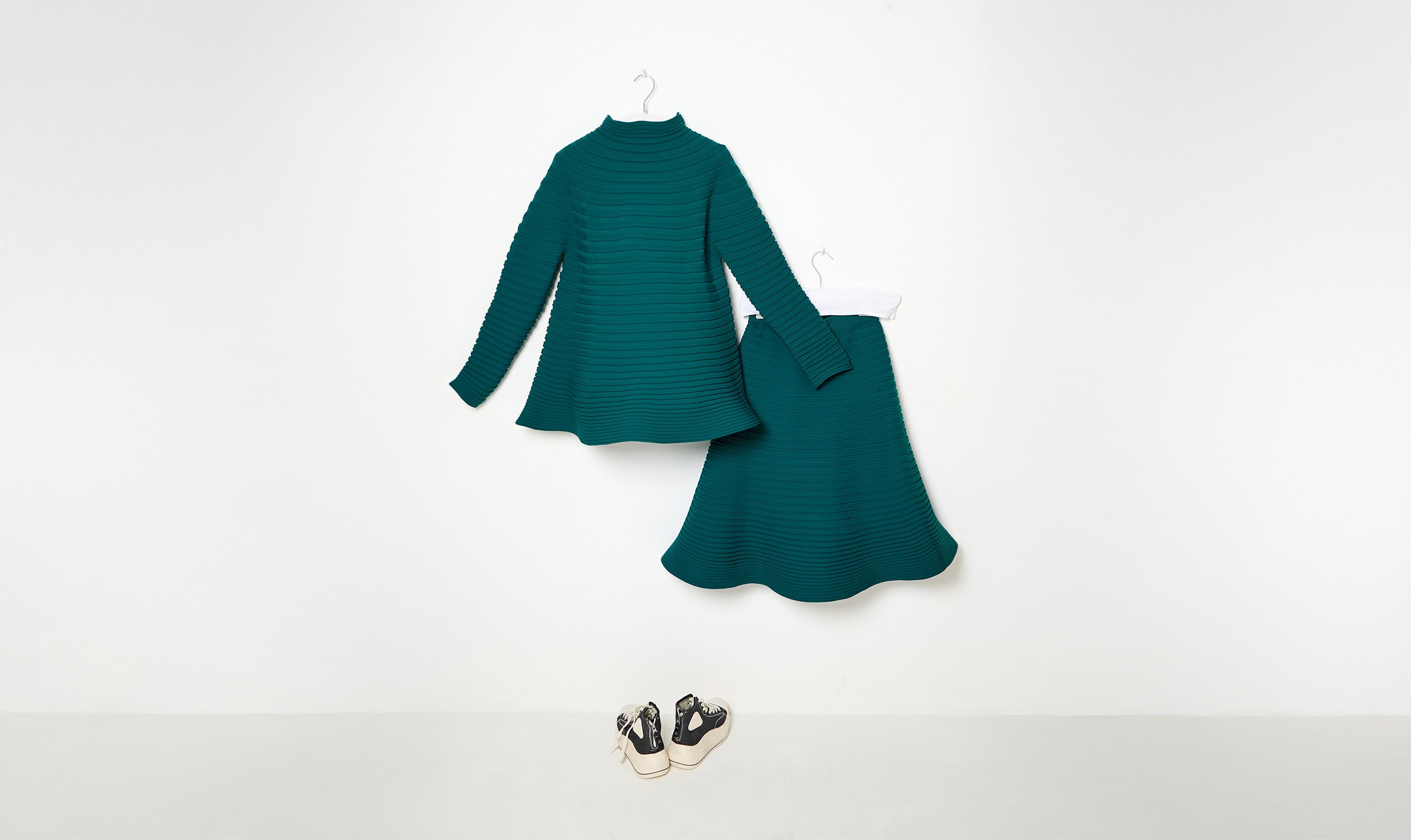 green pleated knitted look