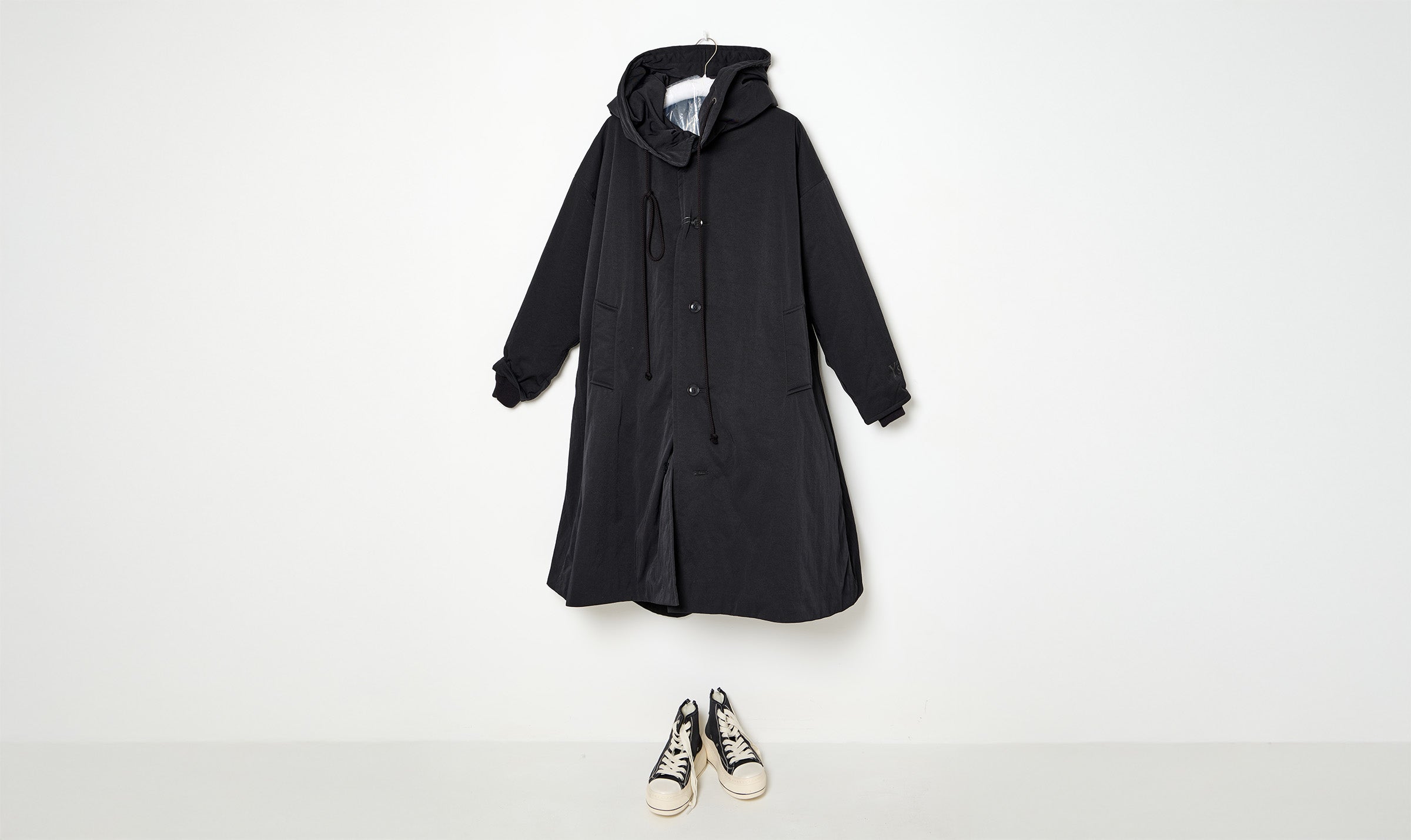 black hood overcoat