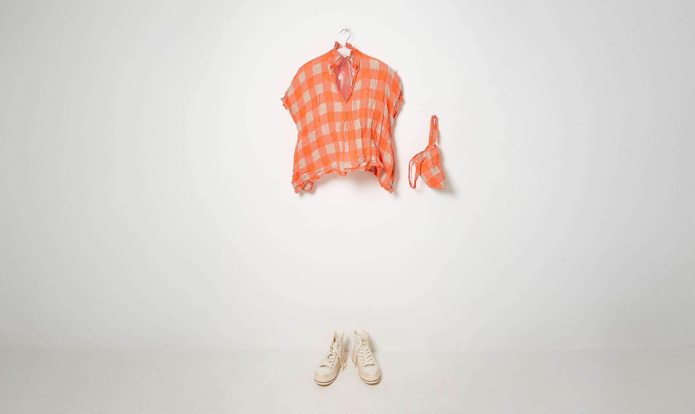 washed orange check linen shirt