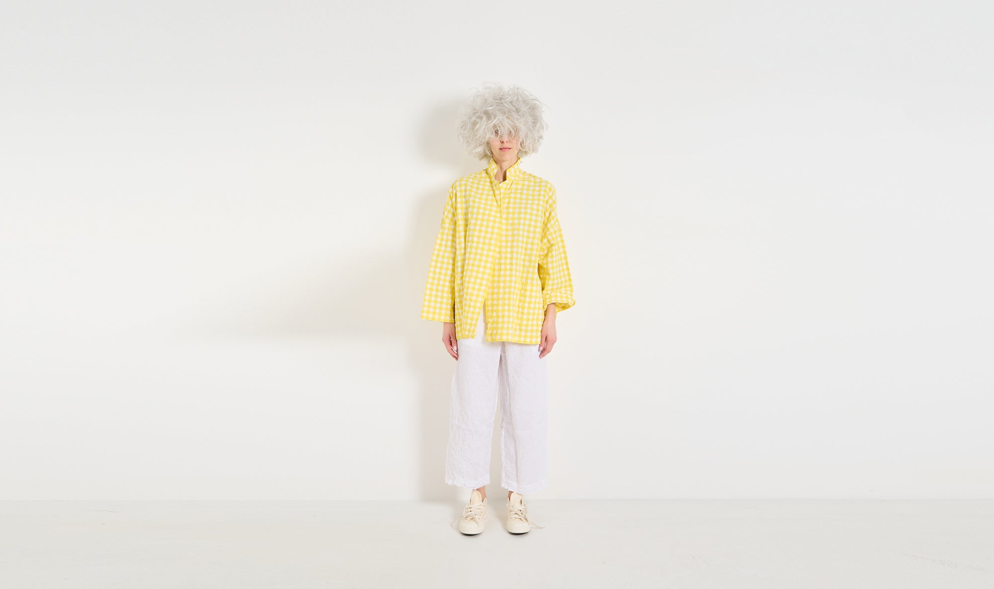 white yellow check cotton