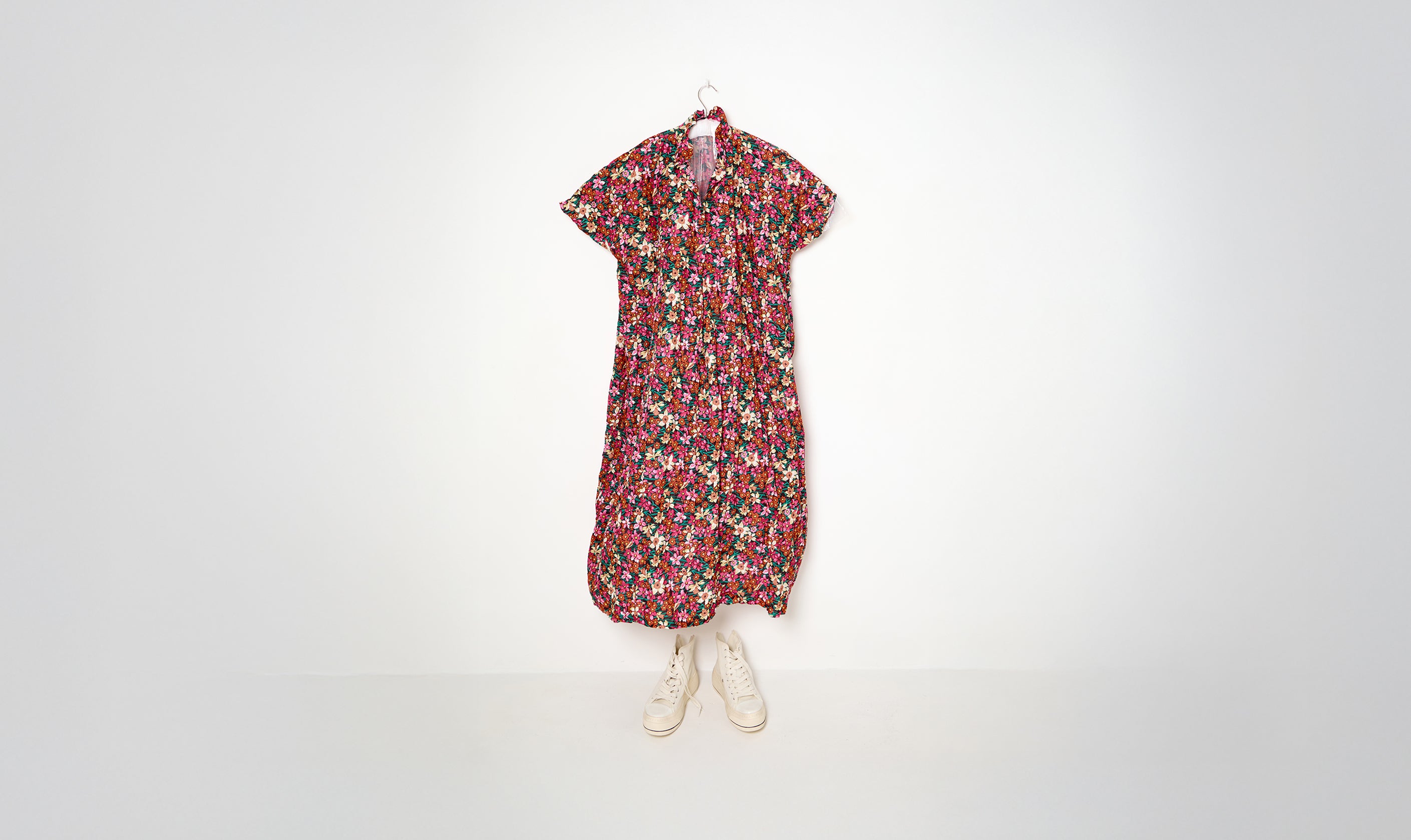 washed cotton floral red/pink/green print dress