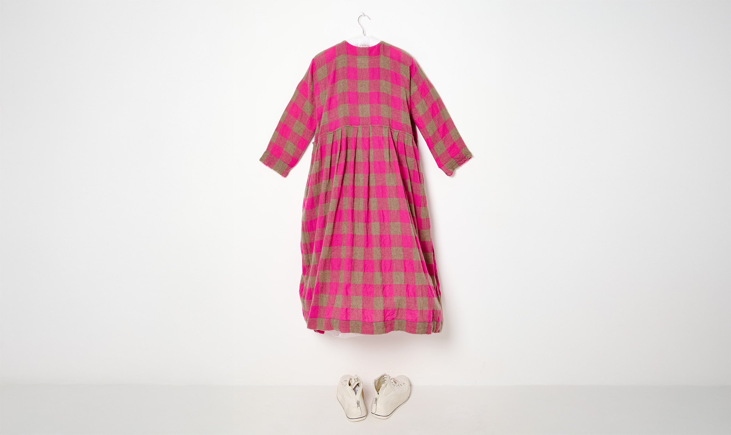 fucsia beige tartan woolen dress