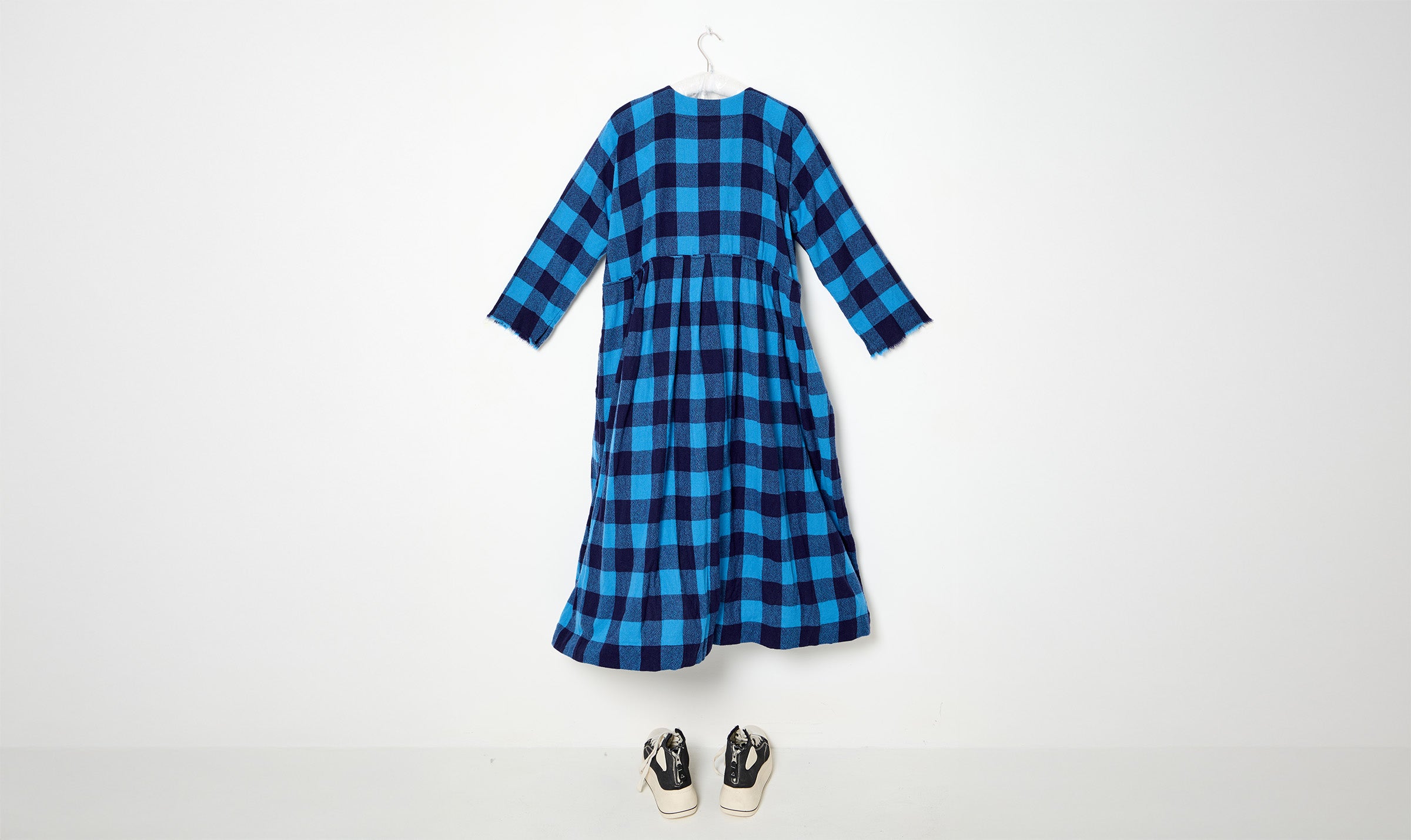 long blue tartan woolen dress