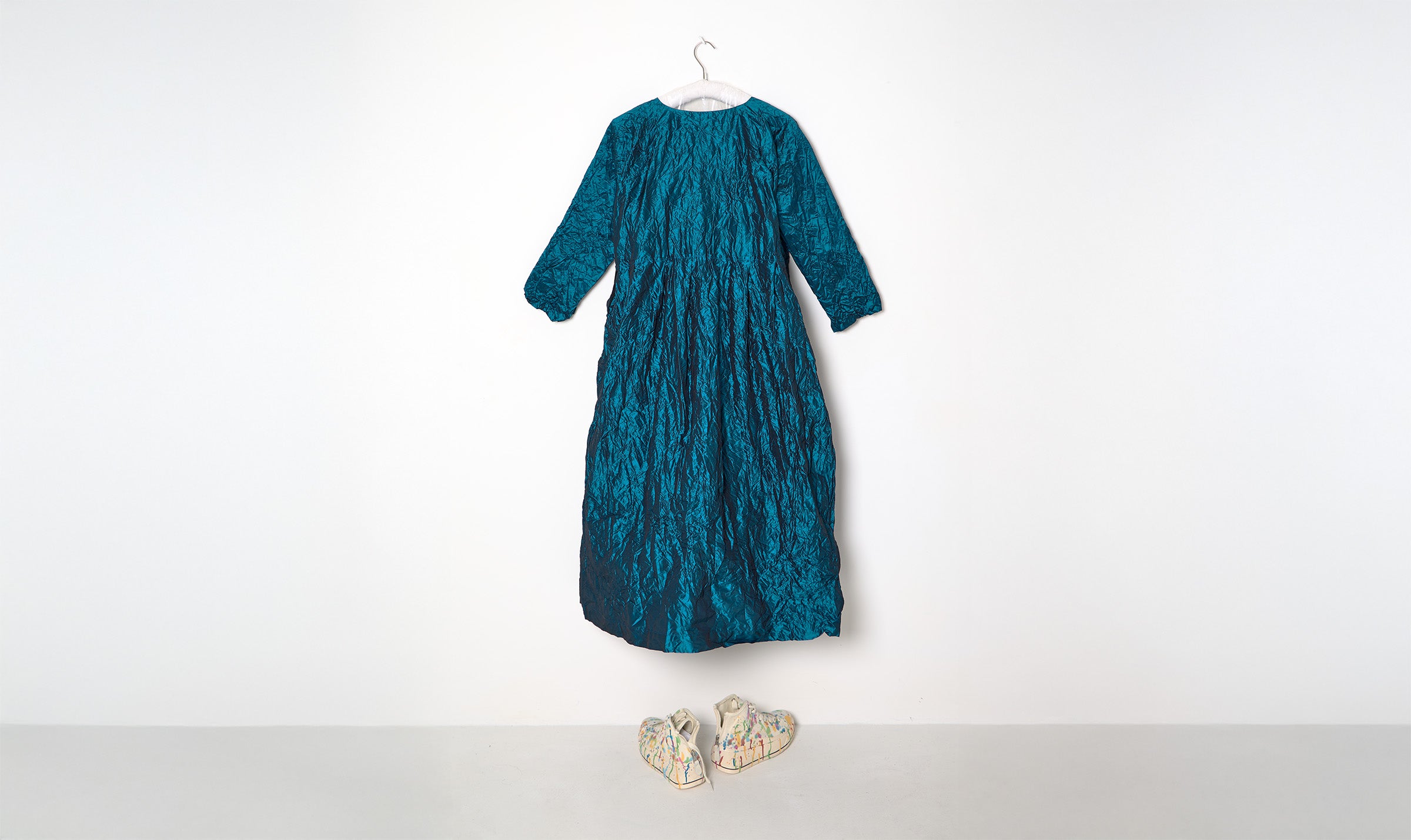 Shiny Petrol Blue Crinkled Silk Dress