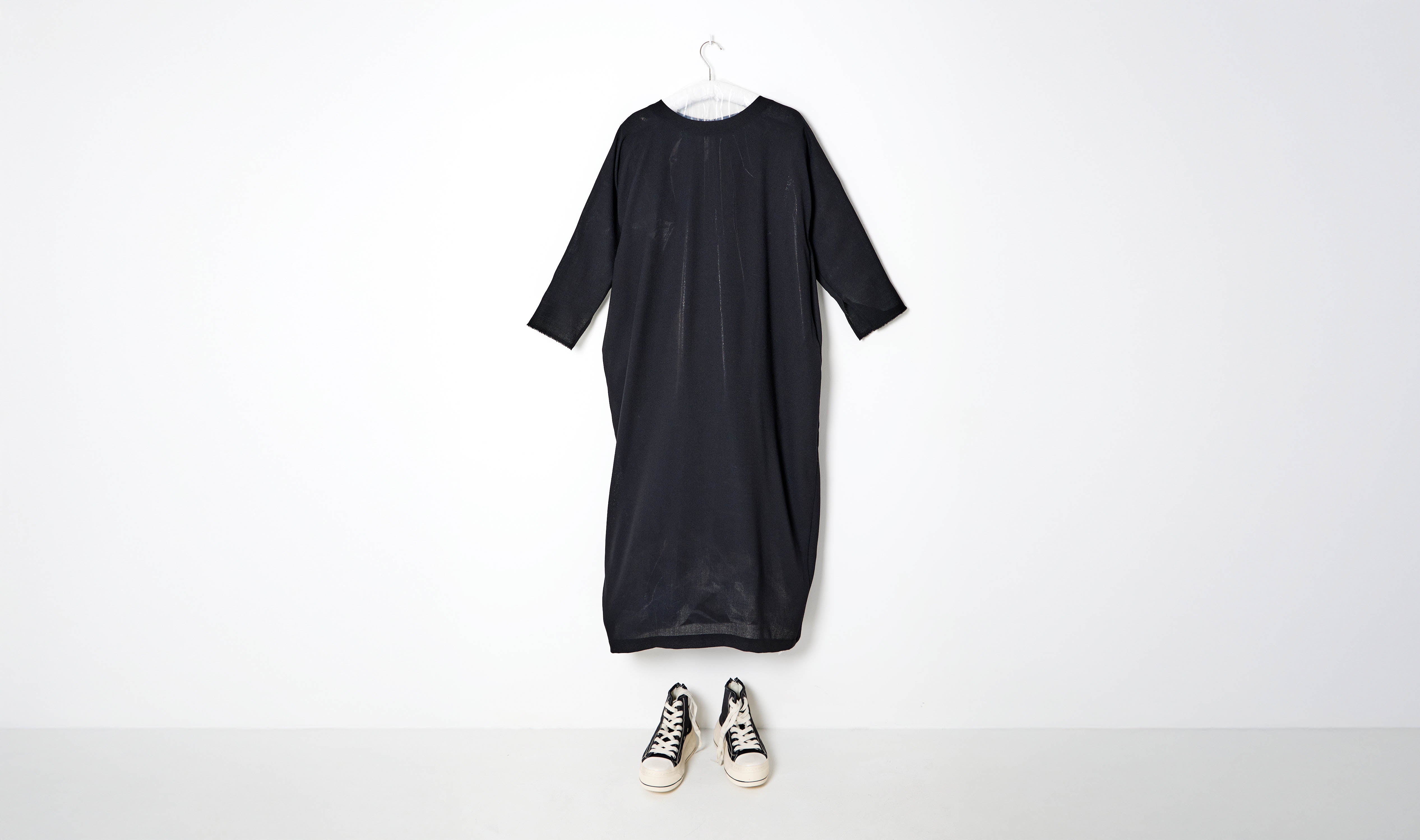 Long Black Wool Crepe Dress