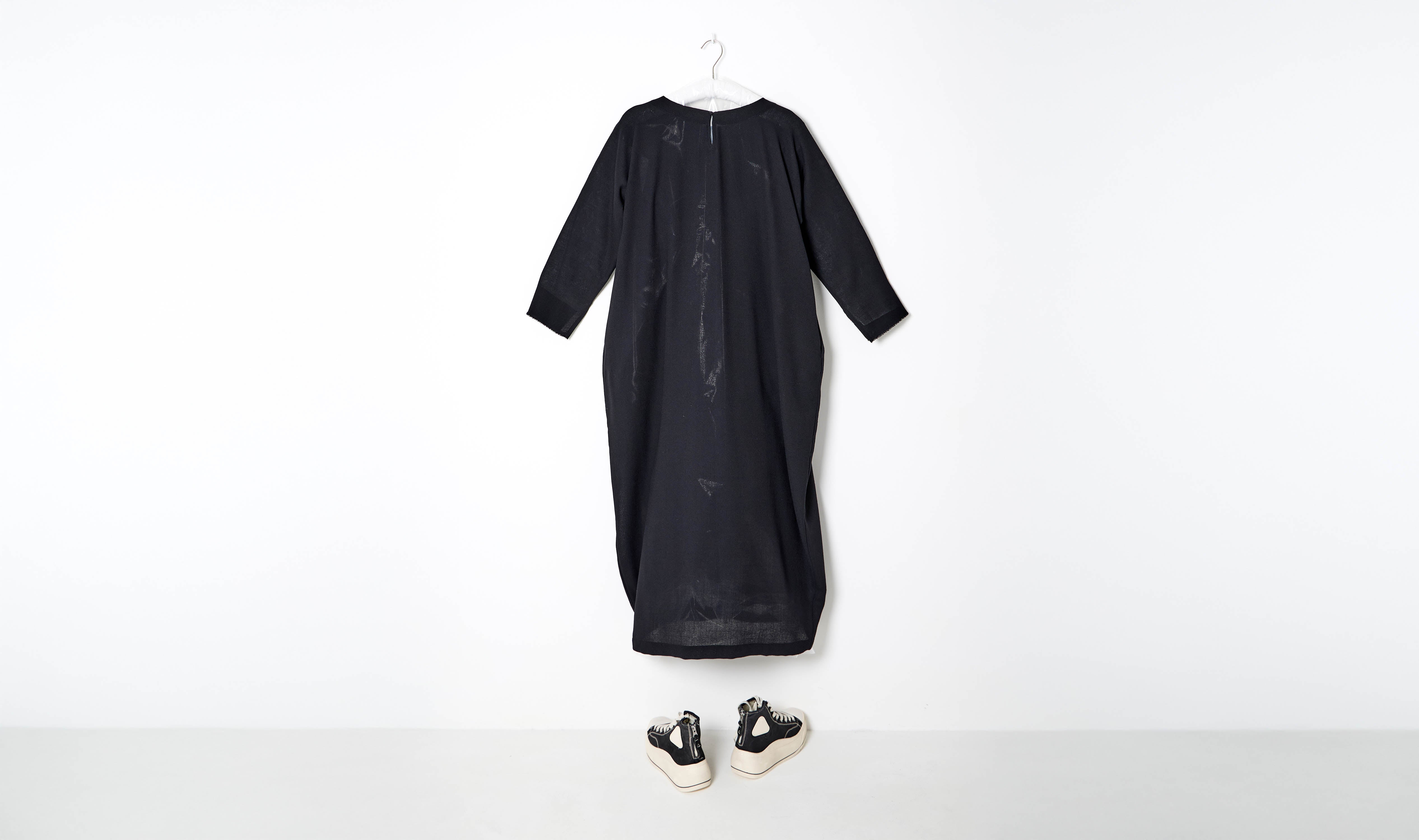 Long Black Wool Crepe Dress