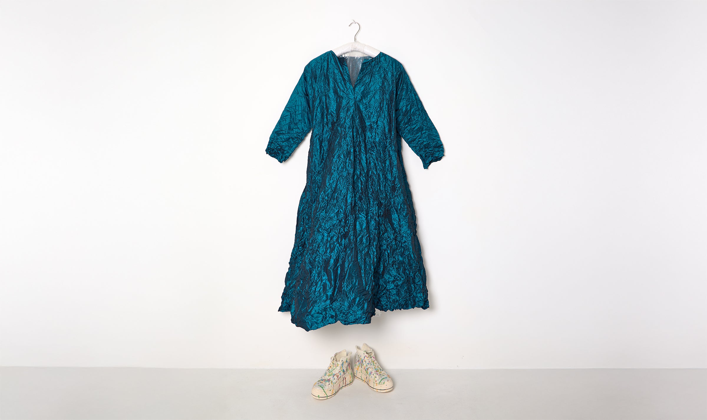 Shiny Crinkled Long Dress