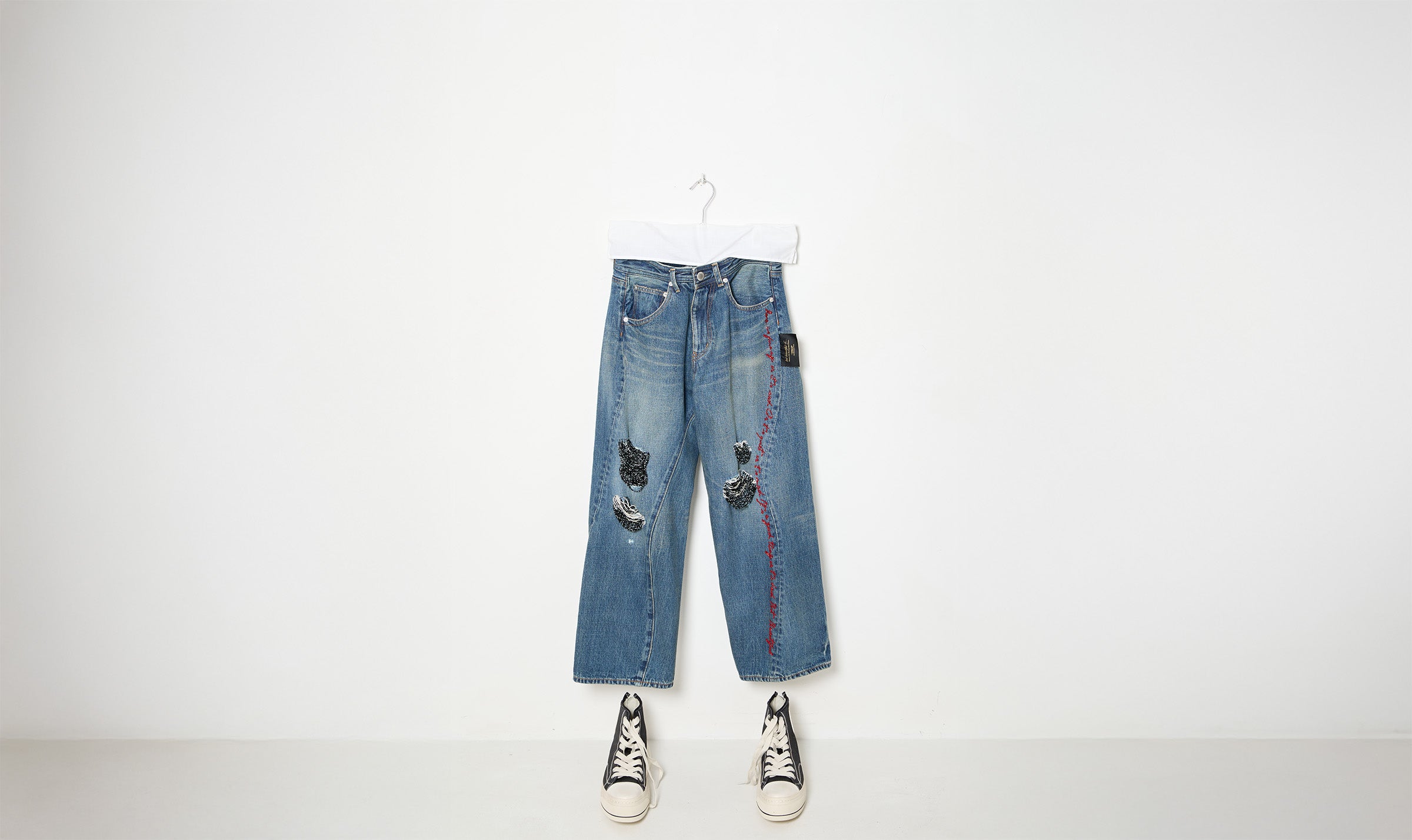 indigo embroidered cotton denim jeans