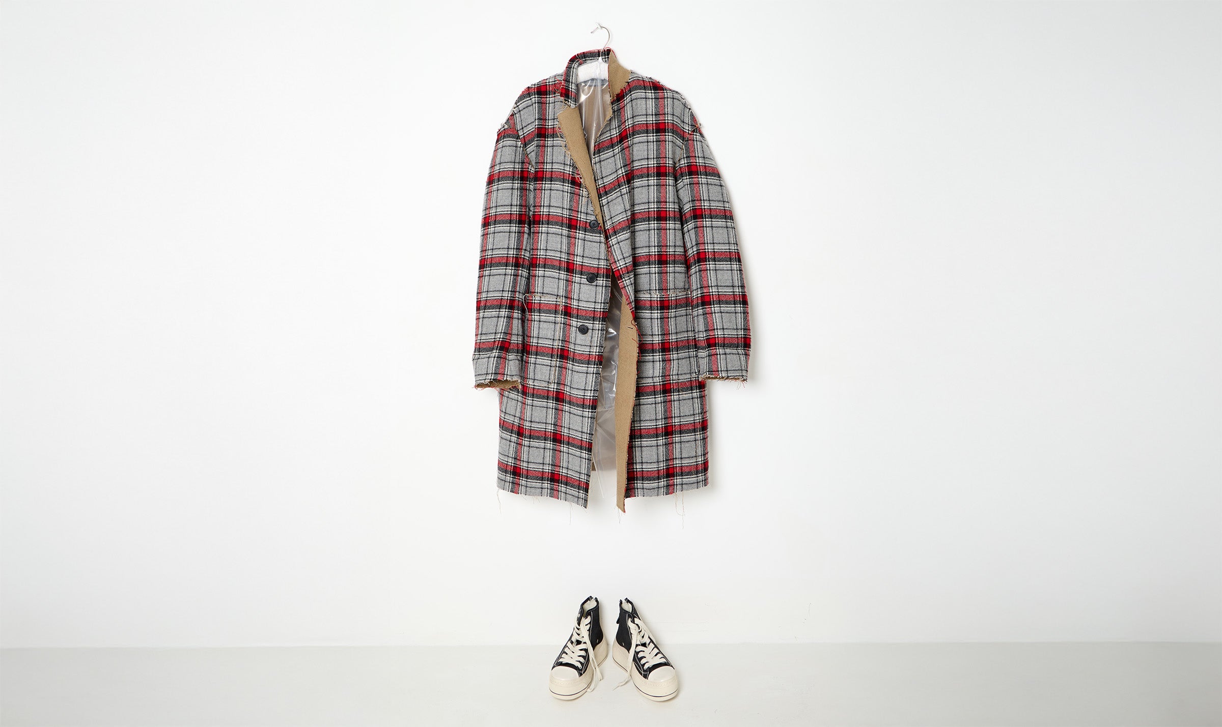 reversible raw cut cotton wool coat