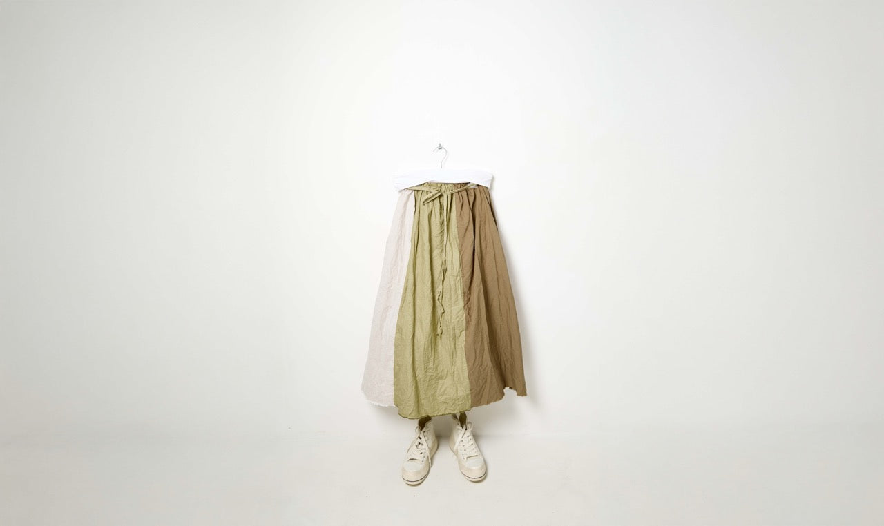 washed natural ecru beige split cotton skirt
