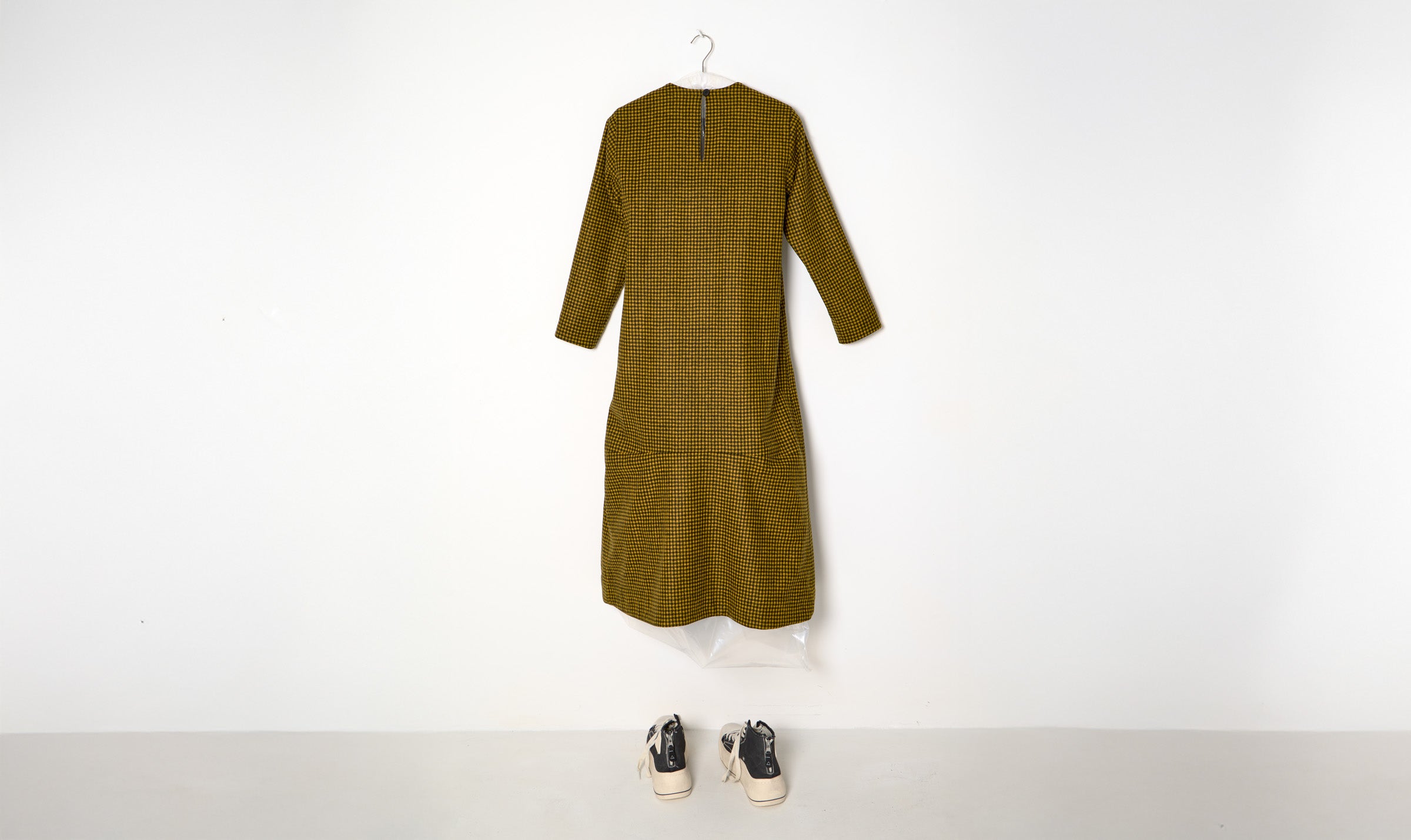 Long Yellow/Black Check Panel Dress