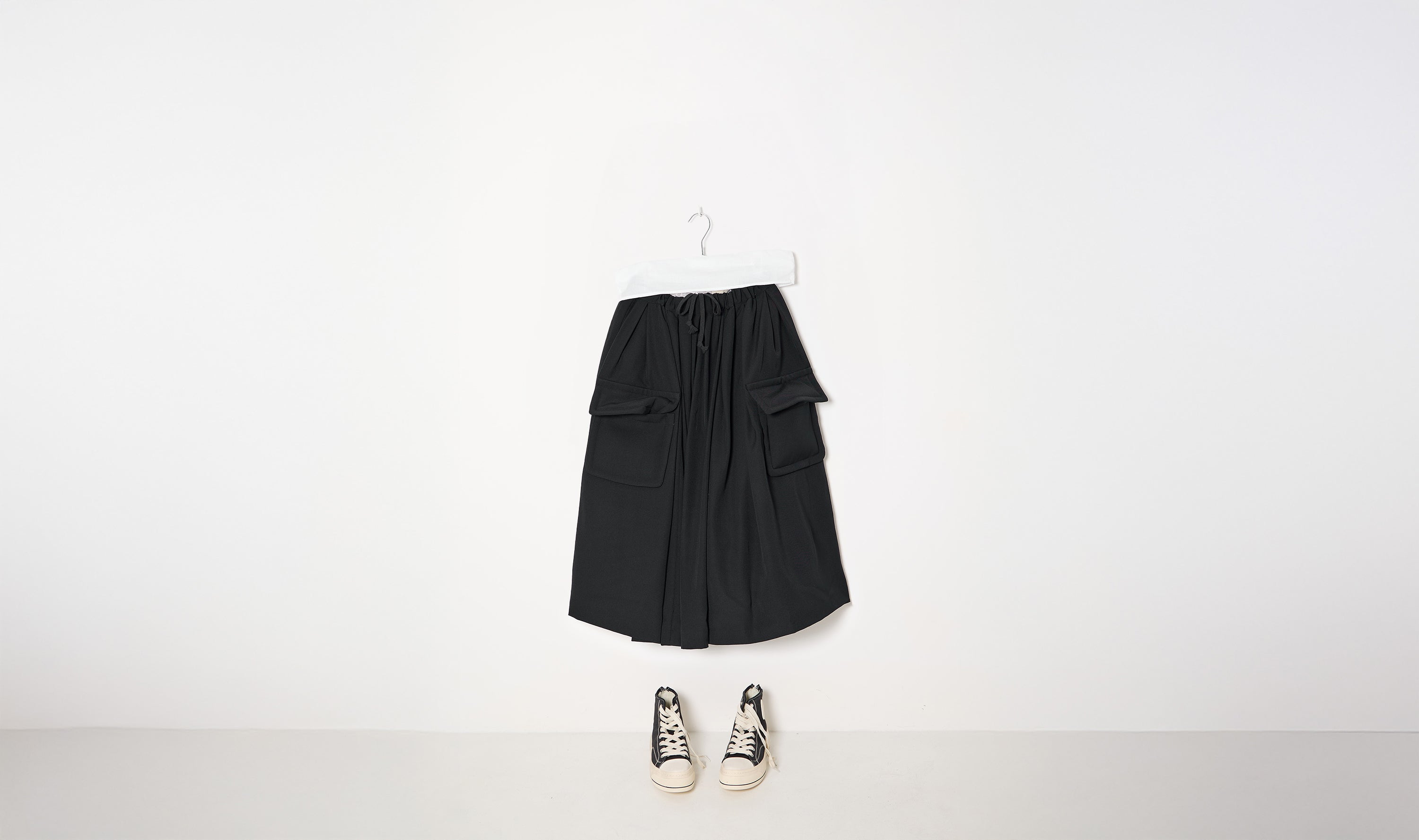 Black Wool Cargo Skirt