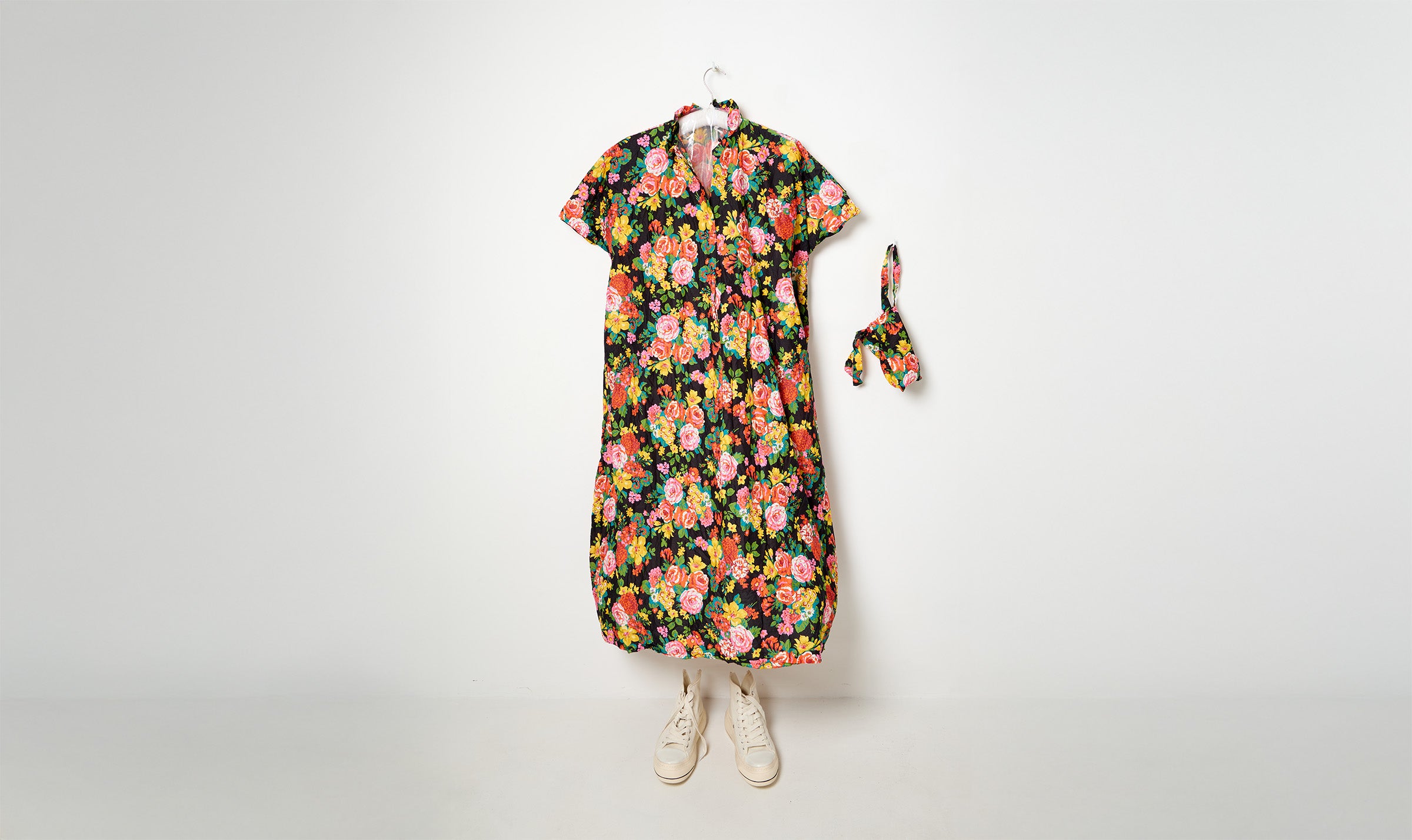washed colorful floral print cotton dress