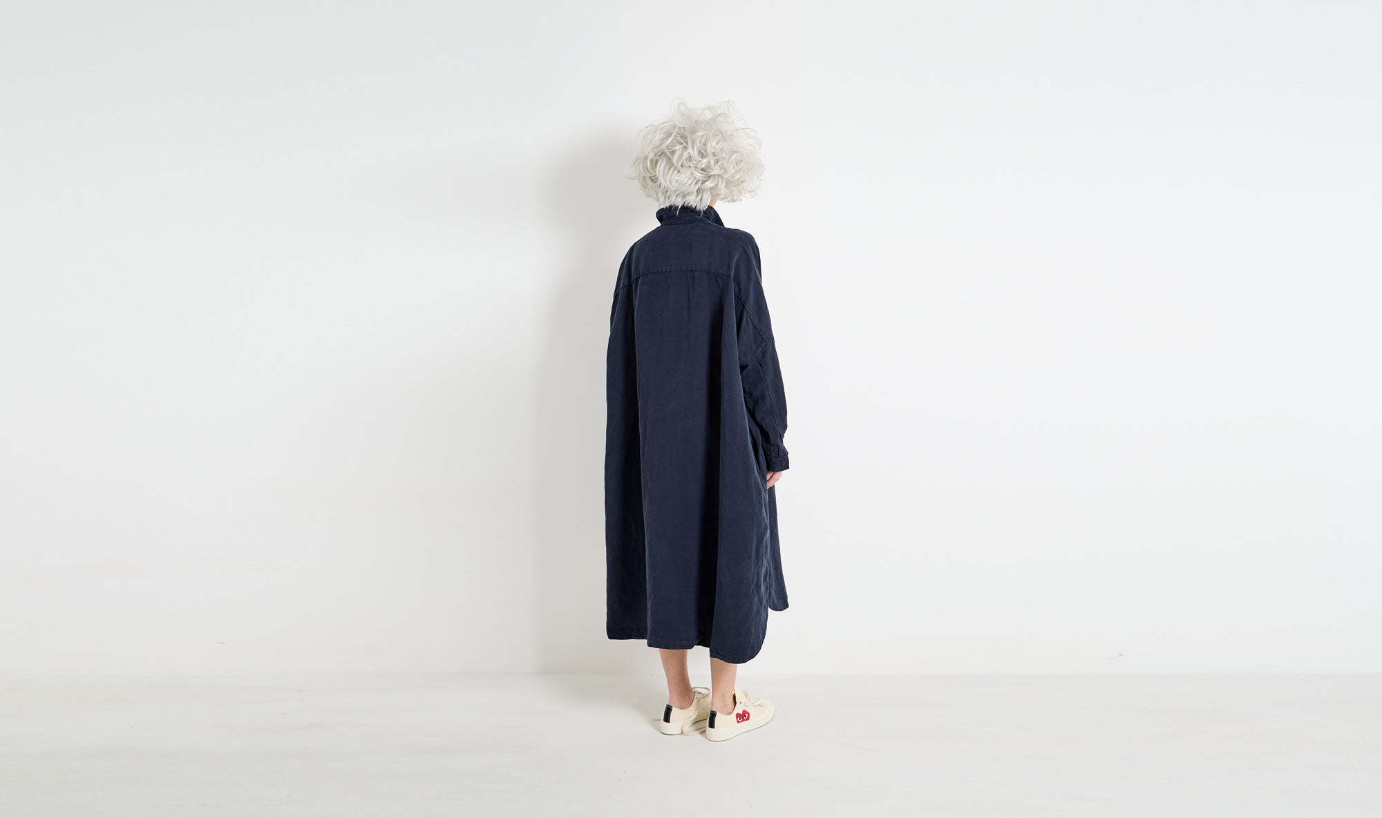 abito camicia in cotone blu navy lavato