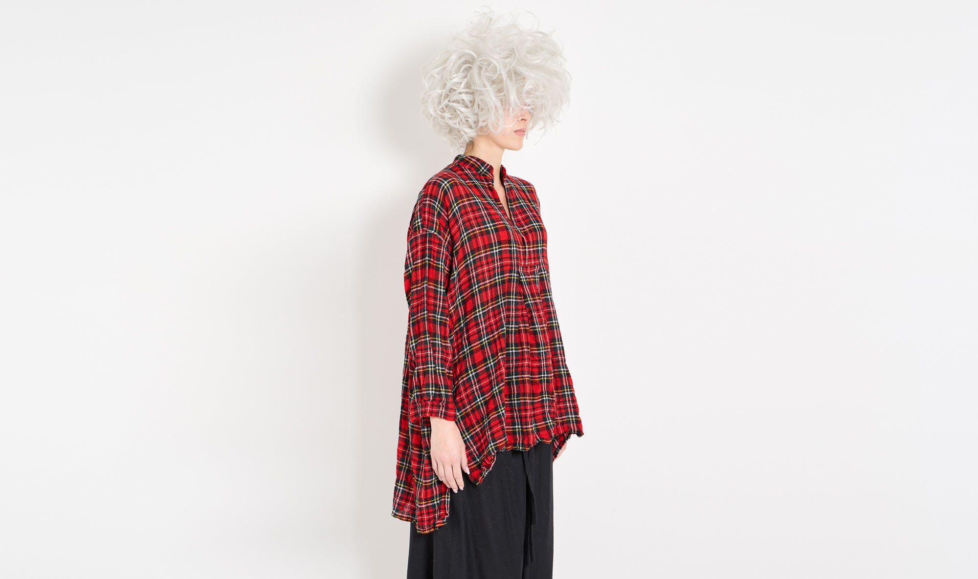 red tartan wool gauze tunic