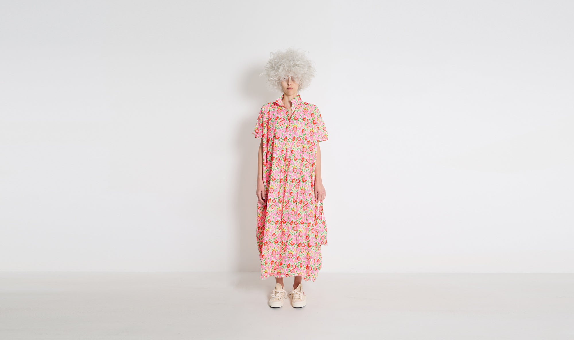 red pink flowers cotton dress