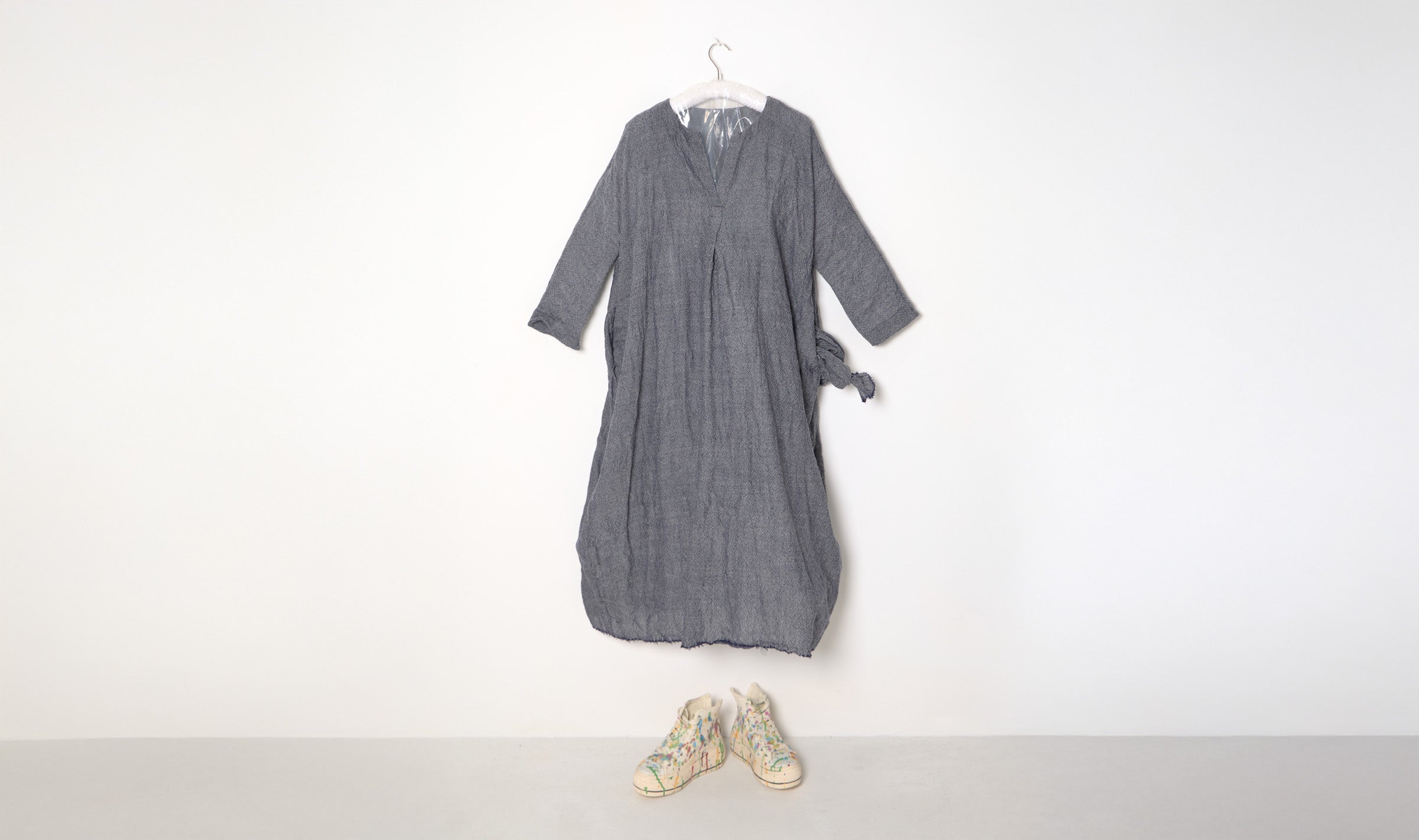 Gauze Wool Grey Long Dress