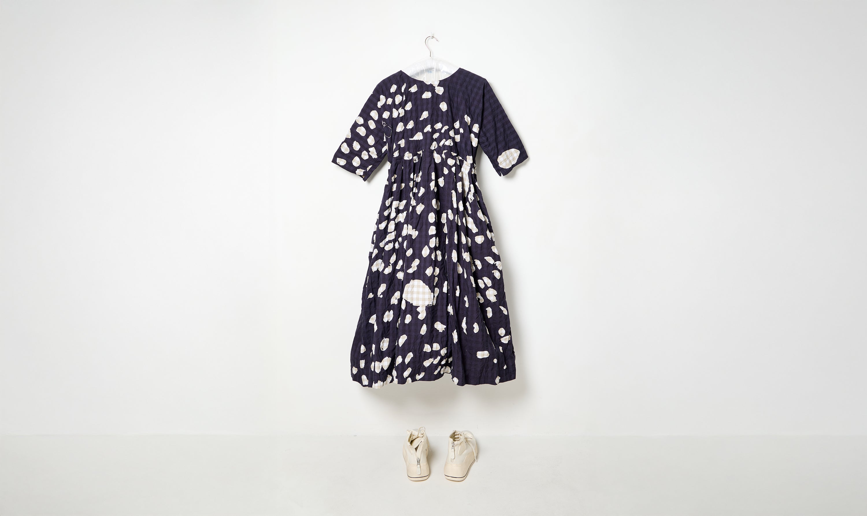 washed negative print check operaio dress