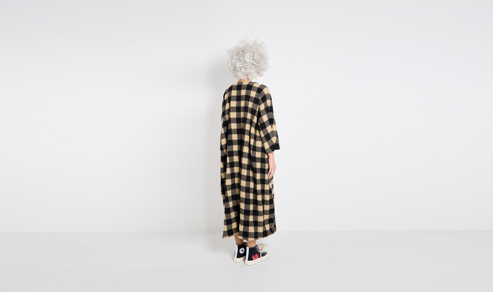 black cream check wool dress Après Paris