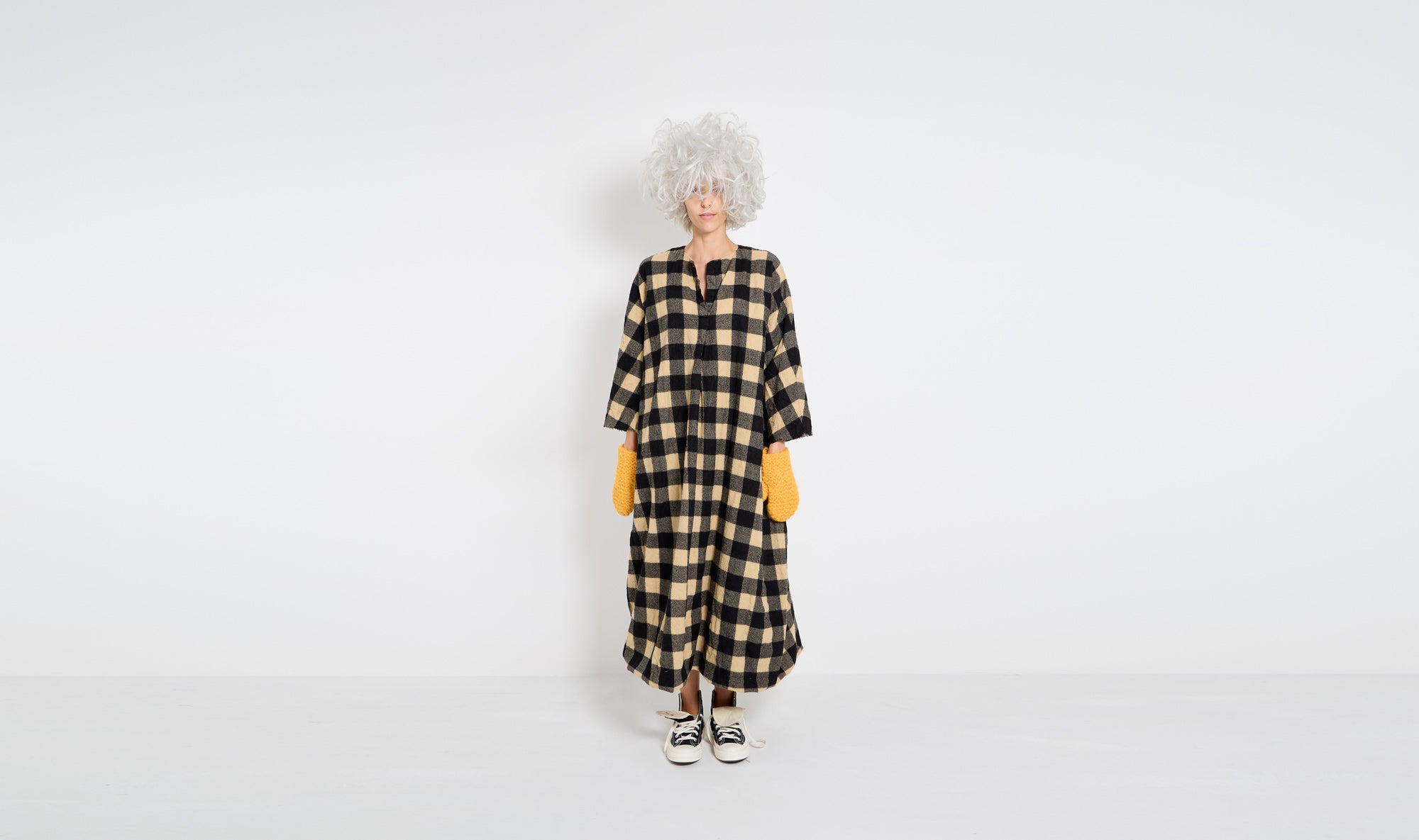 black cream check wool dress Après Paris